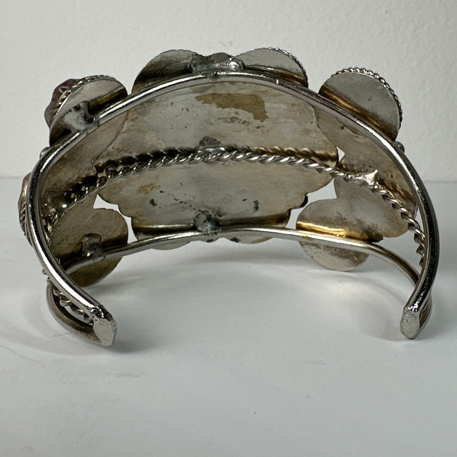 Vintage Multi Stone Agate Cuff Bracelet Silver Tone Cluster Boho Artisan
