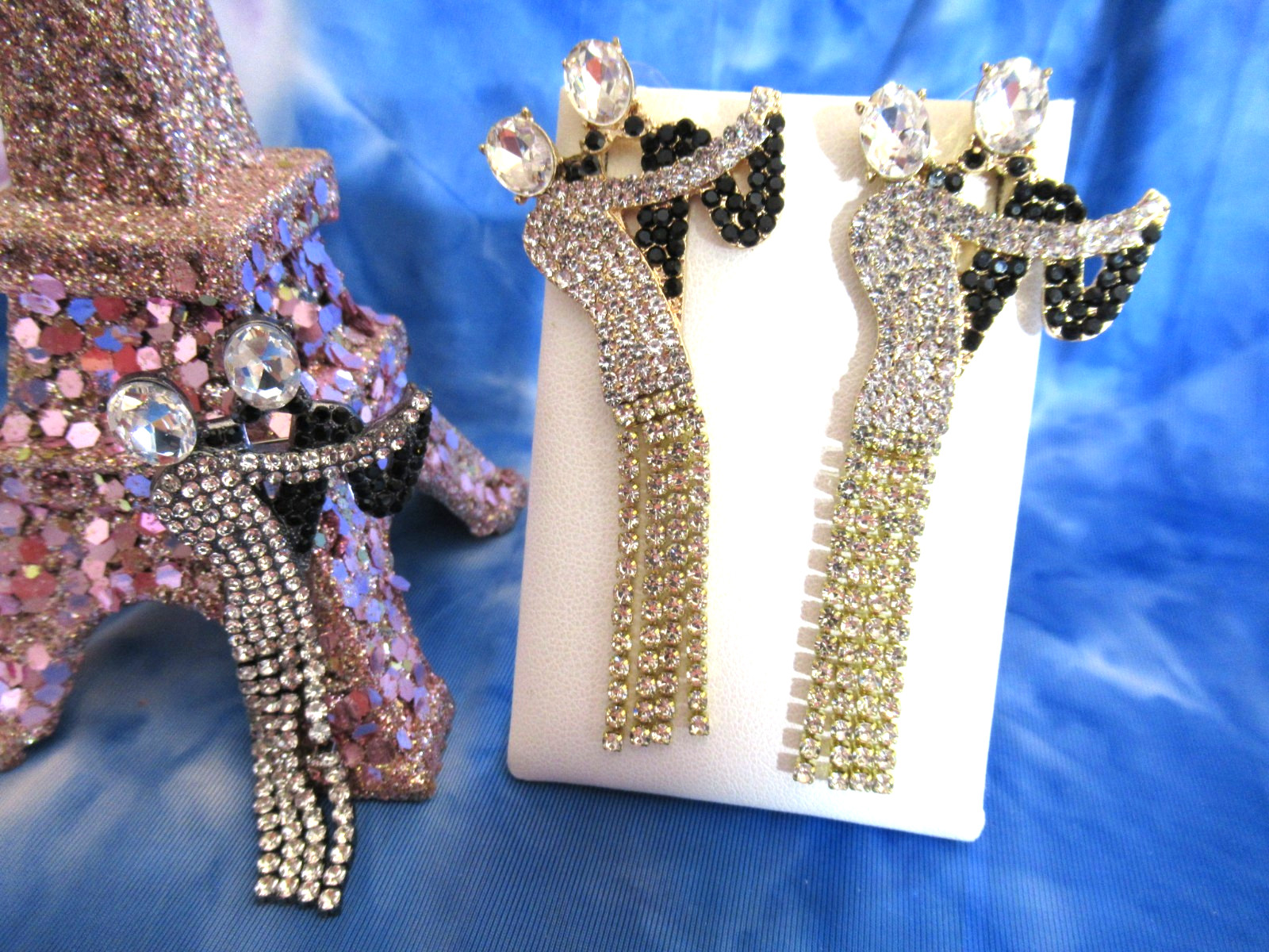 Dancing Couple Earrings & Brooch Clear & Black Glass Crystal Wedding Couple NEW