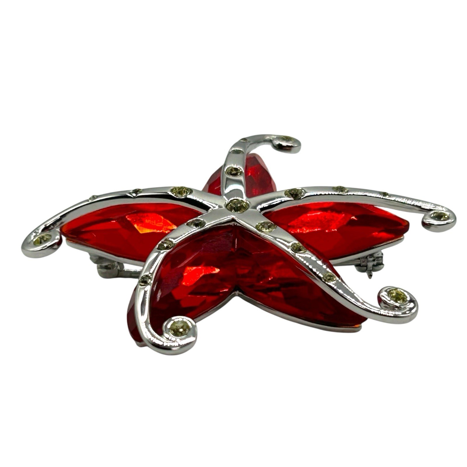 Authentic Swarovski Starfish Brooch Red Crystal Silver Tone With Box
