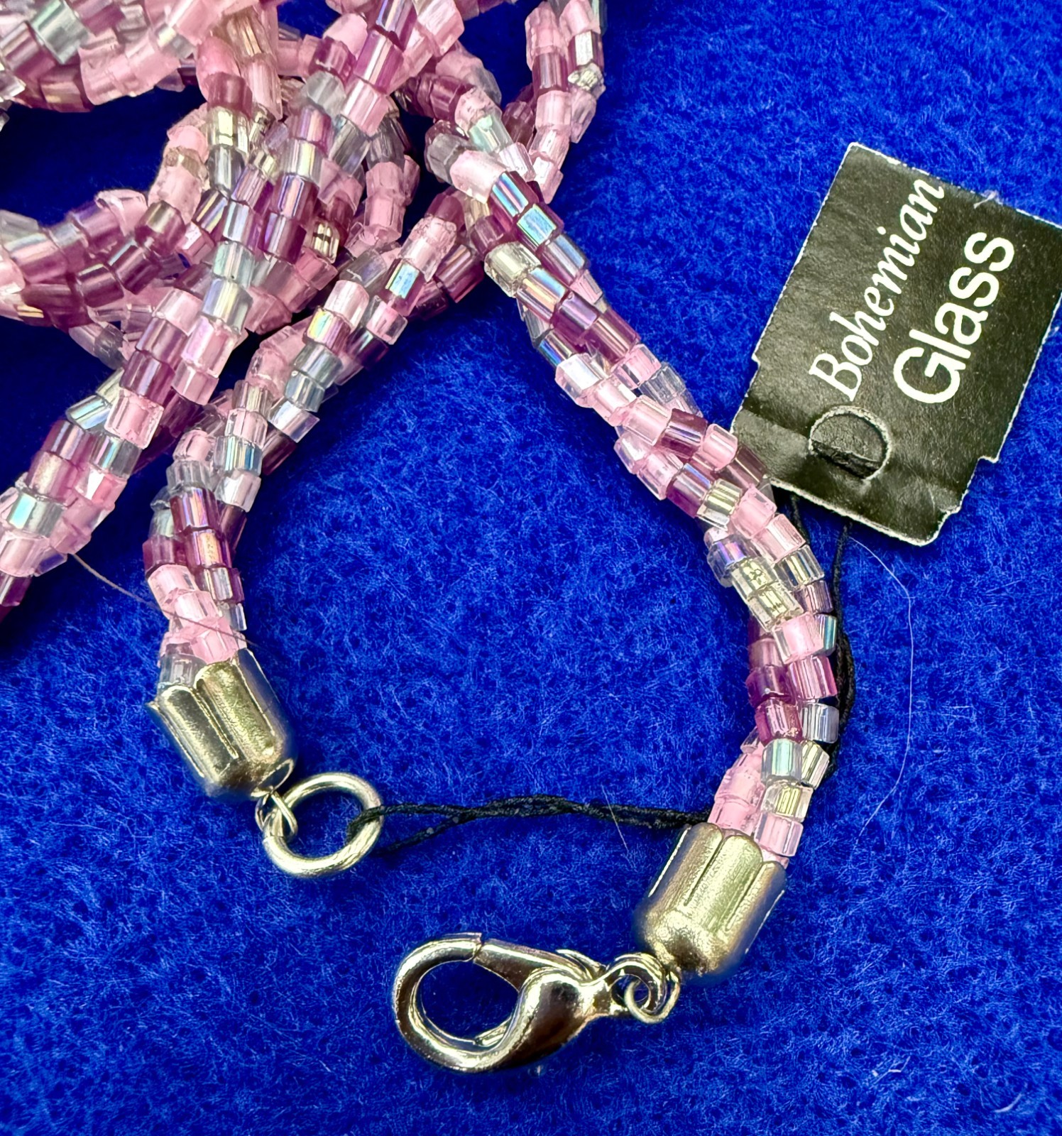Vintage Czech Bohemian Glass Seed Bead Necklace 48″ Long Pink Purple