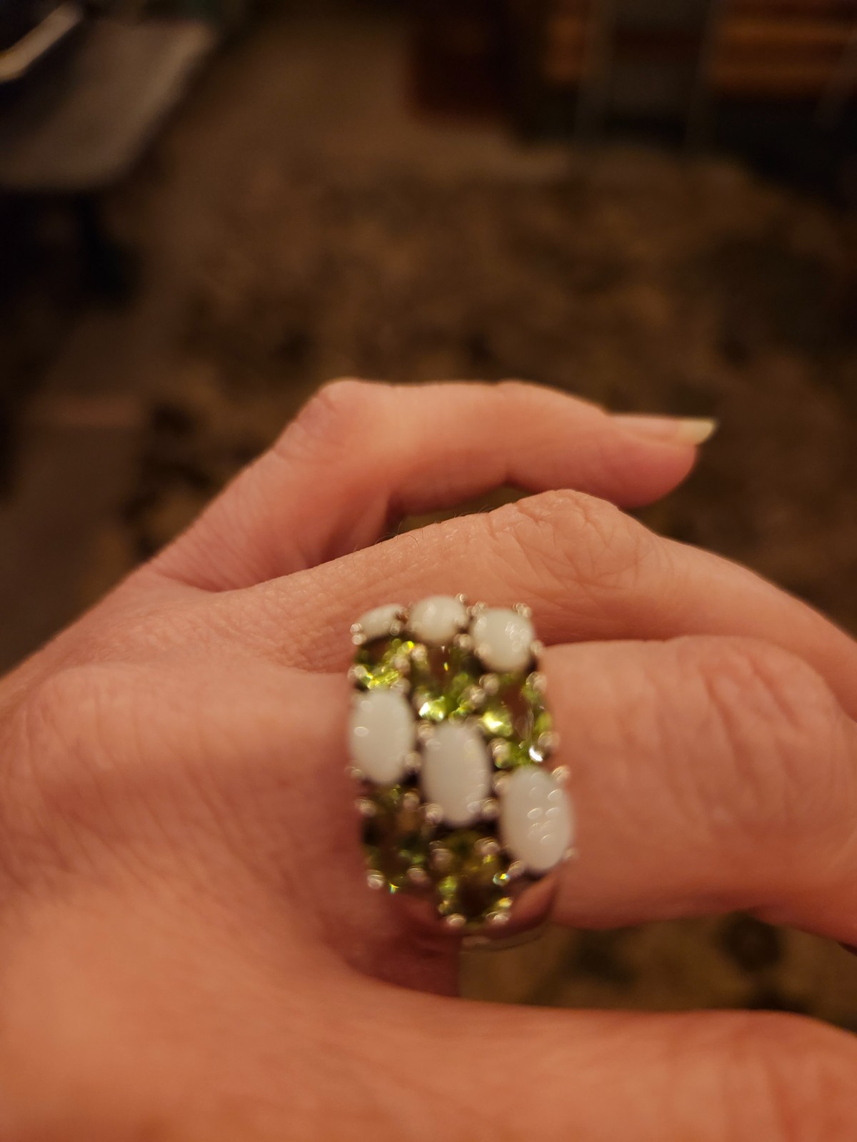 Peridot and Opal Ring Size 8 – .925 Sterling Silver