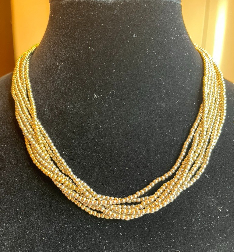 Vintage GIVENCHY signed 7-Strand Gold Tone Beaded 19″ Choker Necklace!