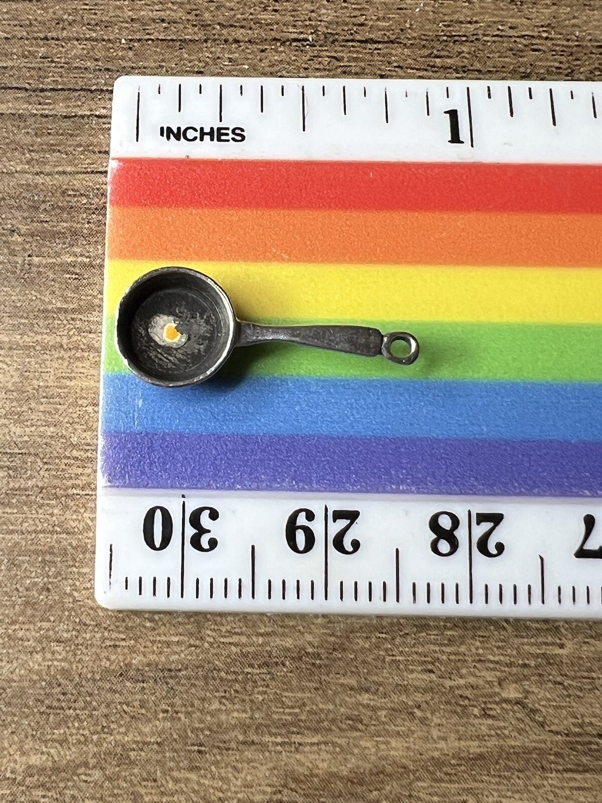 Vintage Sterling Silver Enamel Eggs in Frying Pan Iron Skillet Charm Pendant .8
