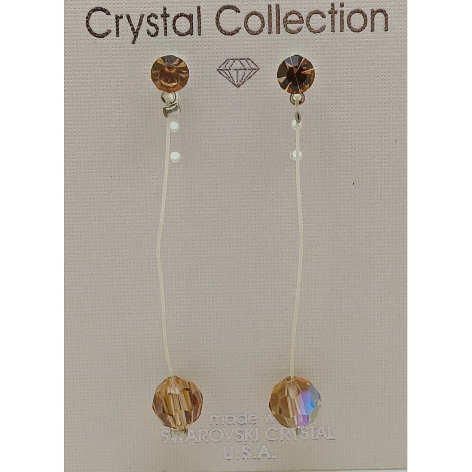 Vintage 1990s Swarovski Crystal Drop Earrings Amber New Old Stock USA Made