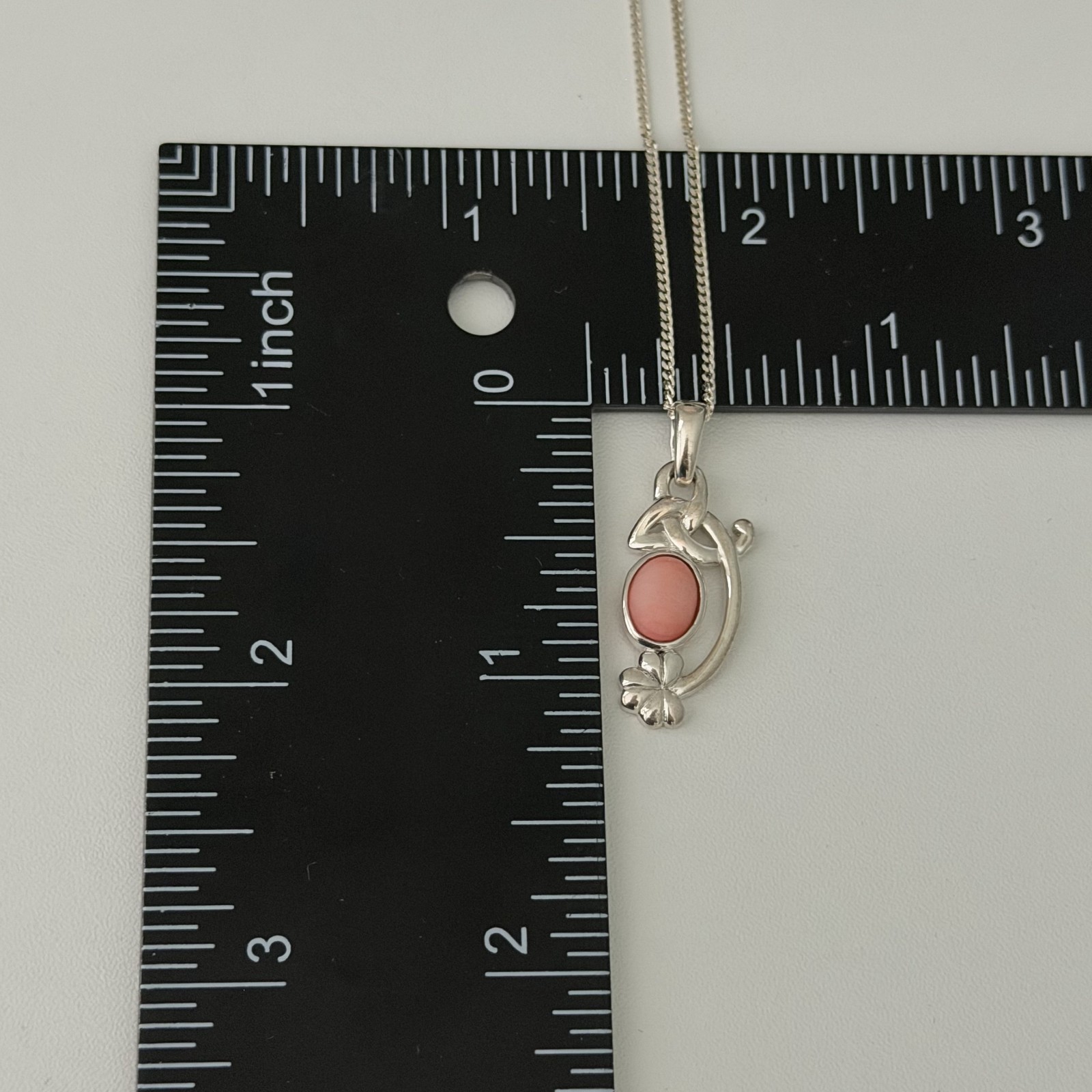 925 Sterling Silver Ireland Signed Pink Opal Shamrock Flower Necklace 18″