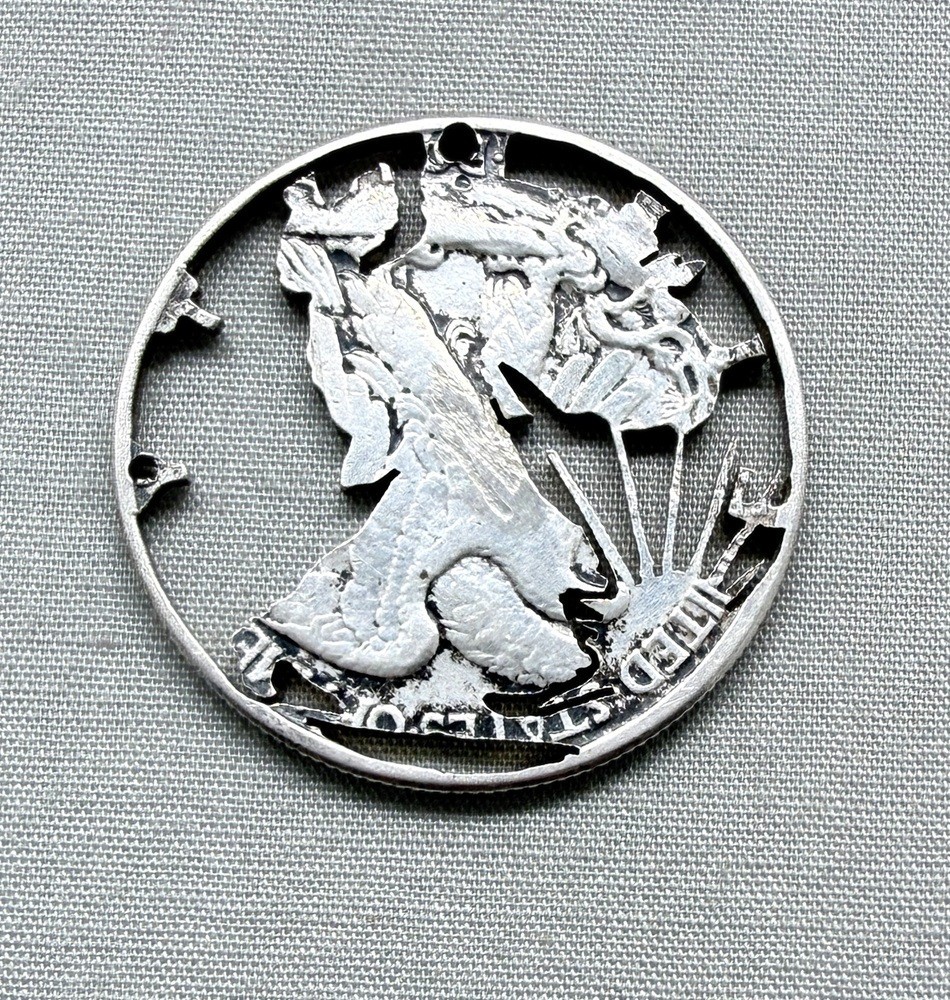 Vintage Silver Walking Liberty Cut Out Pendant Half Dollar Coin Unknown Date