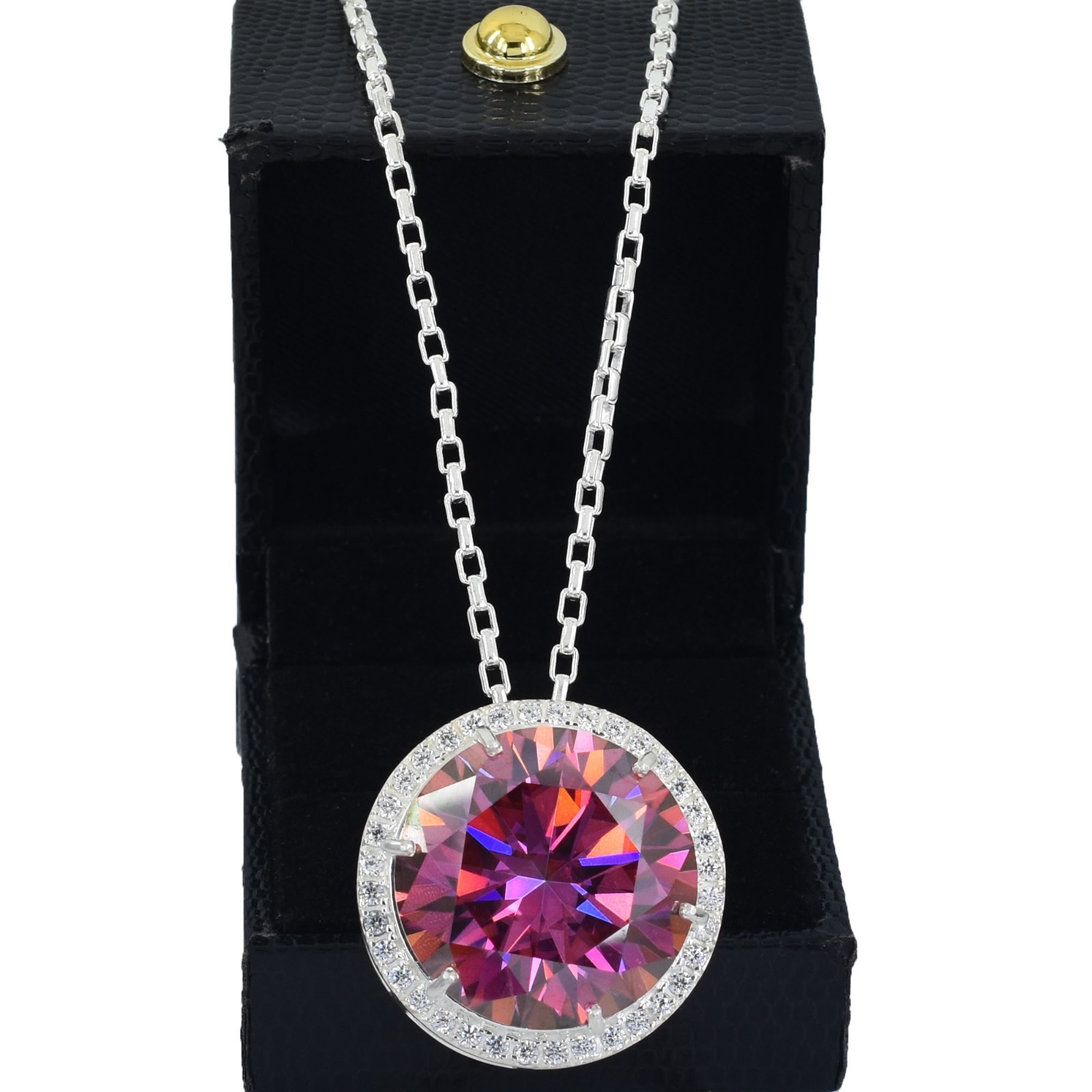RARE 14 Ct Pink Diamond Solitire Necklace-Amazing Shine-FREE Diamond Studs