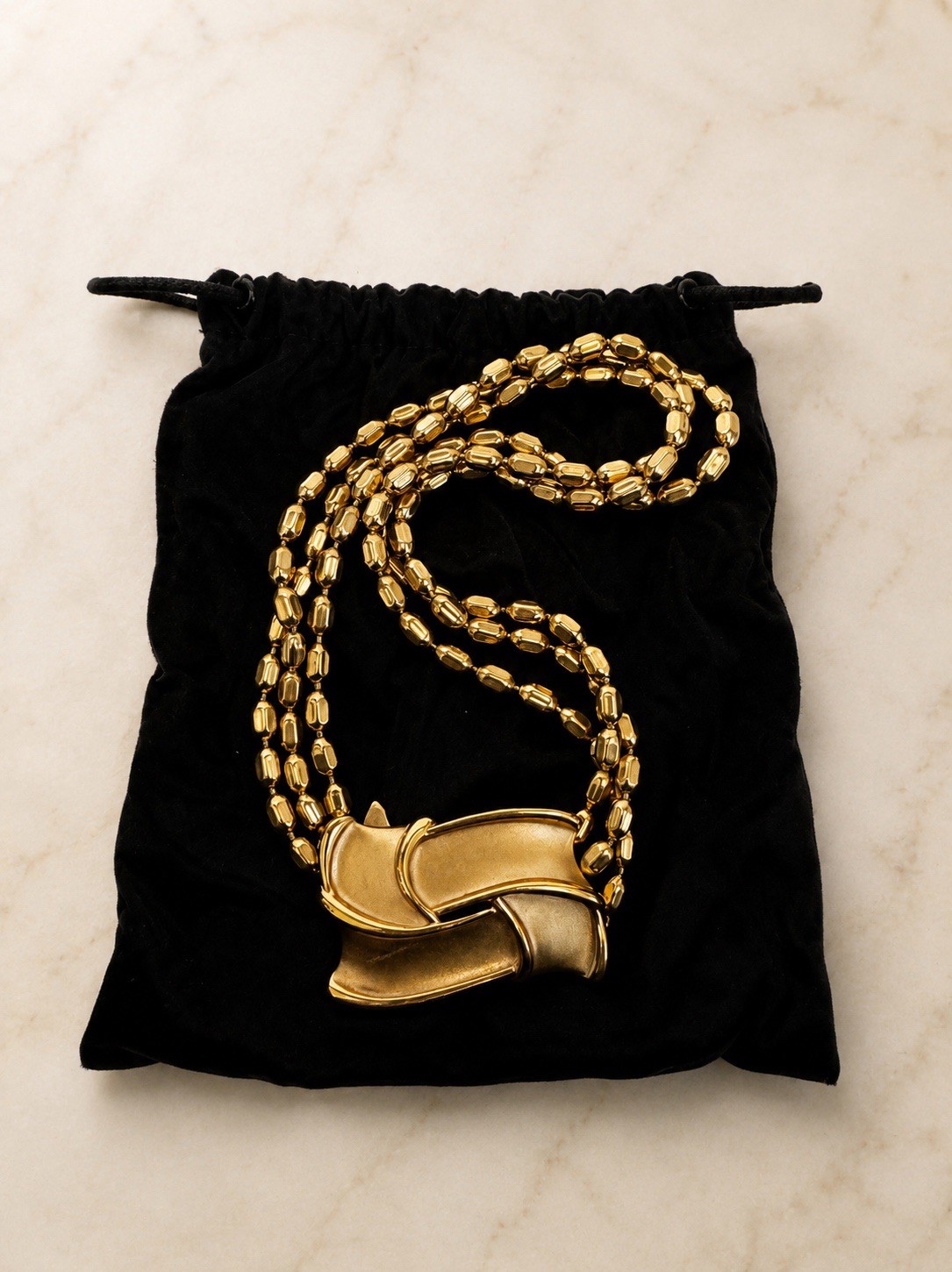 VTG YSL Yves Saint Laurent Gold Tone Statement Necklace Triple Strand Beads