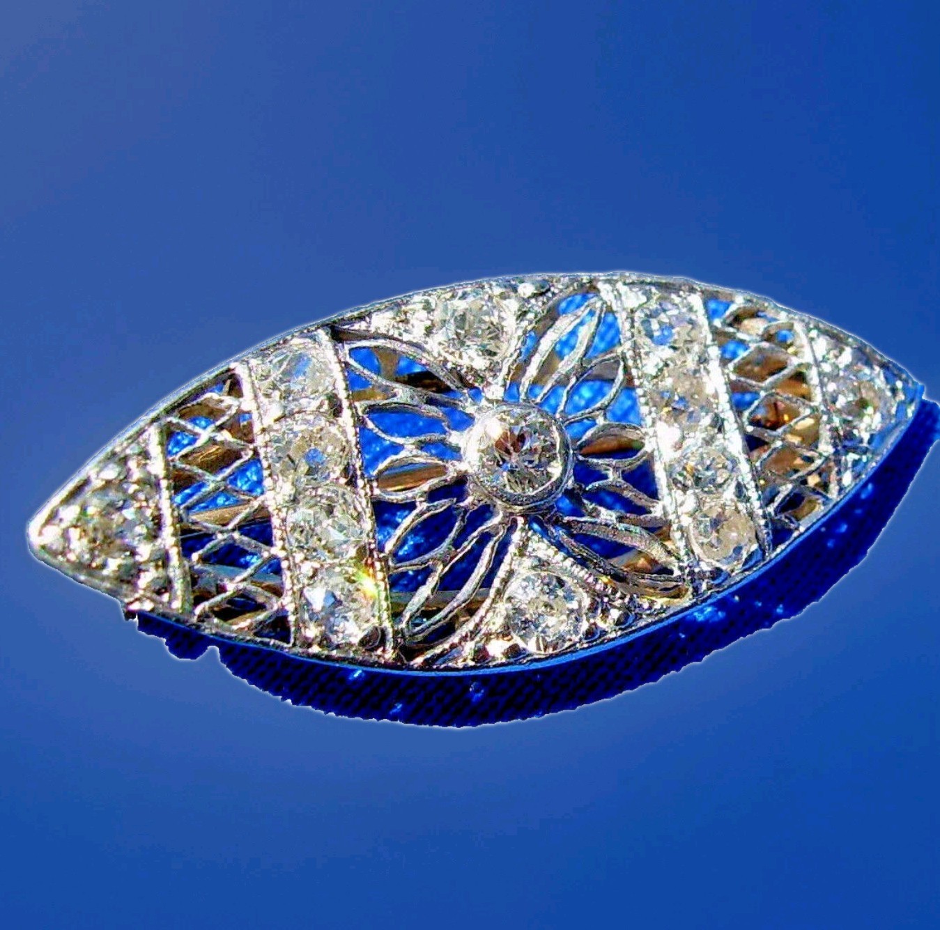 NATURAL EARTH MINED DIAMOND ORIGINAL ART Deco Brooch PLATINUM Filigree Pendant