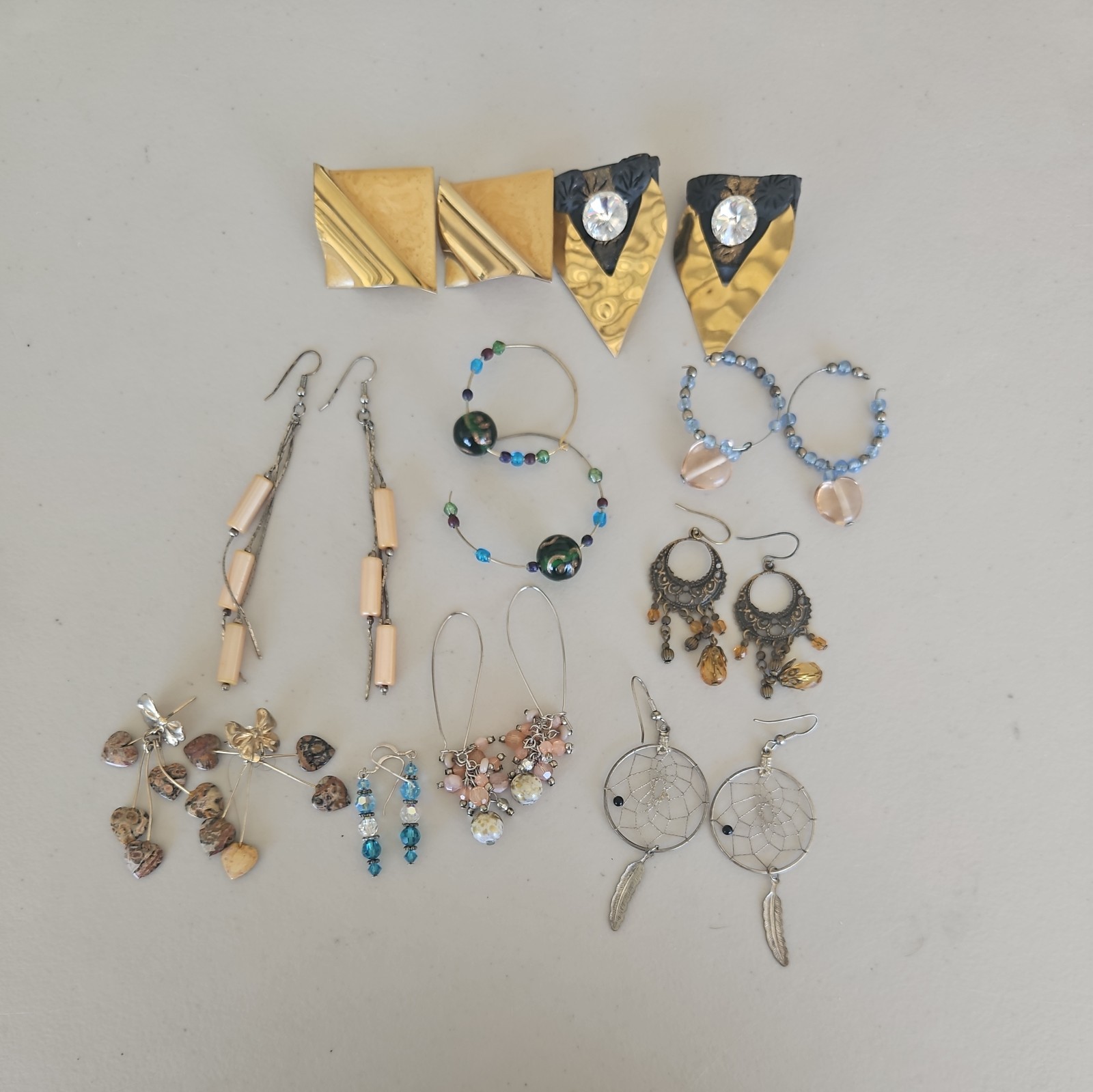 Vintage Pierced Earrings Lot Of 10 Pairs Various Lengths Styles Material 21