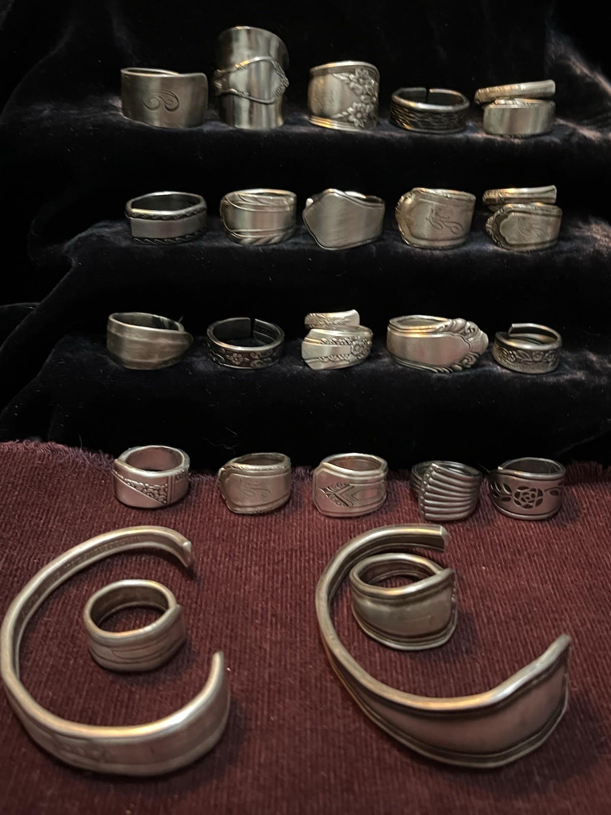 Spoon Ring & Bracelet Lot Of 24-Silver Plated & Stainless Steel Antique Deco