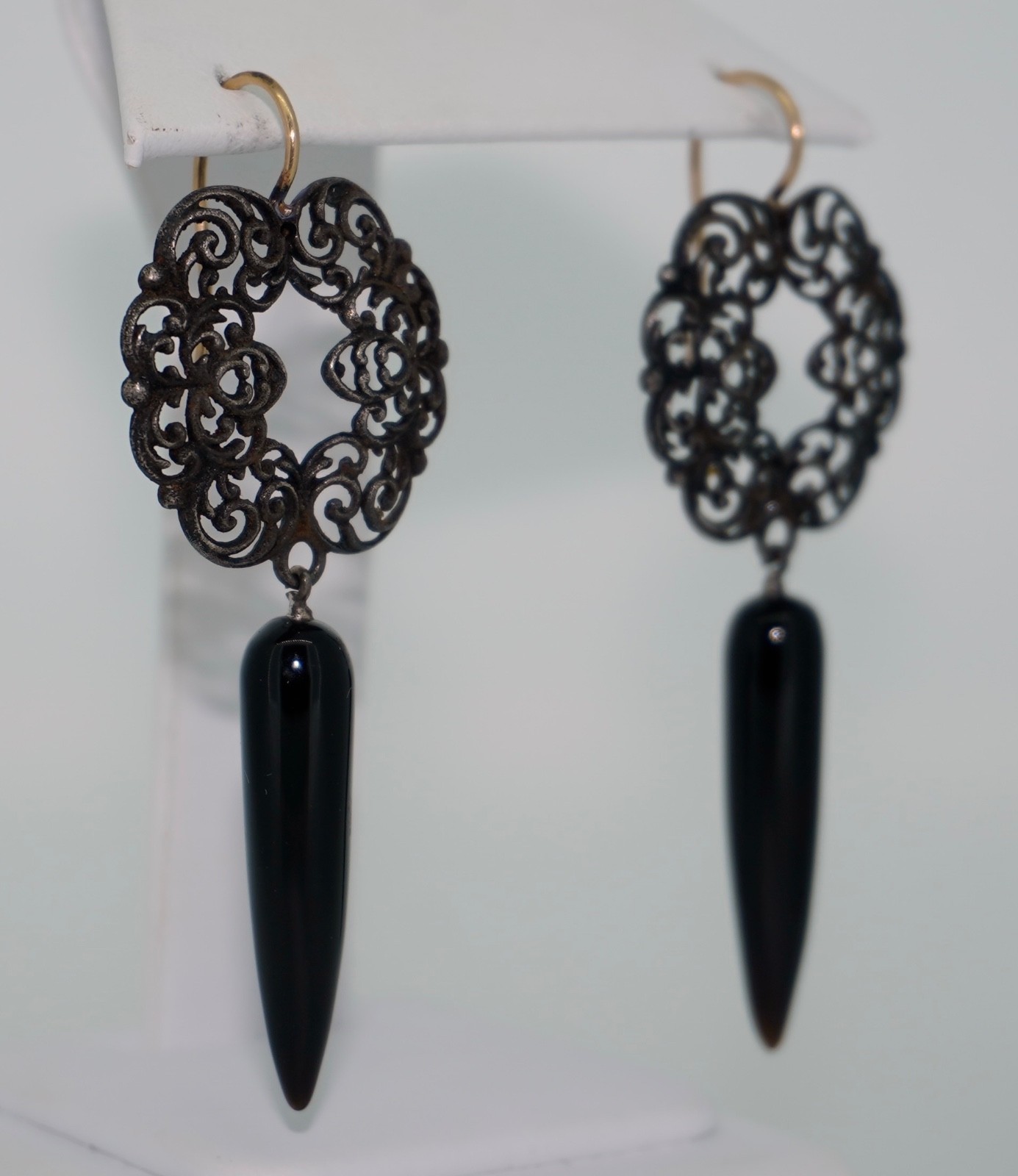 Antique Berlin Iron 14K & Onyx Earrings