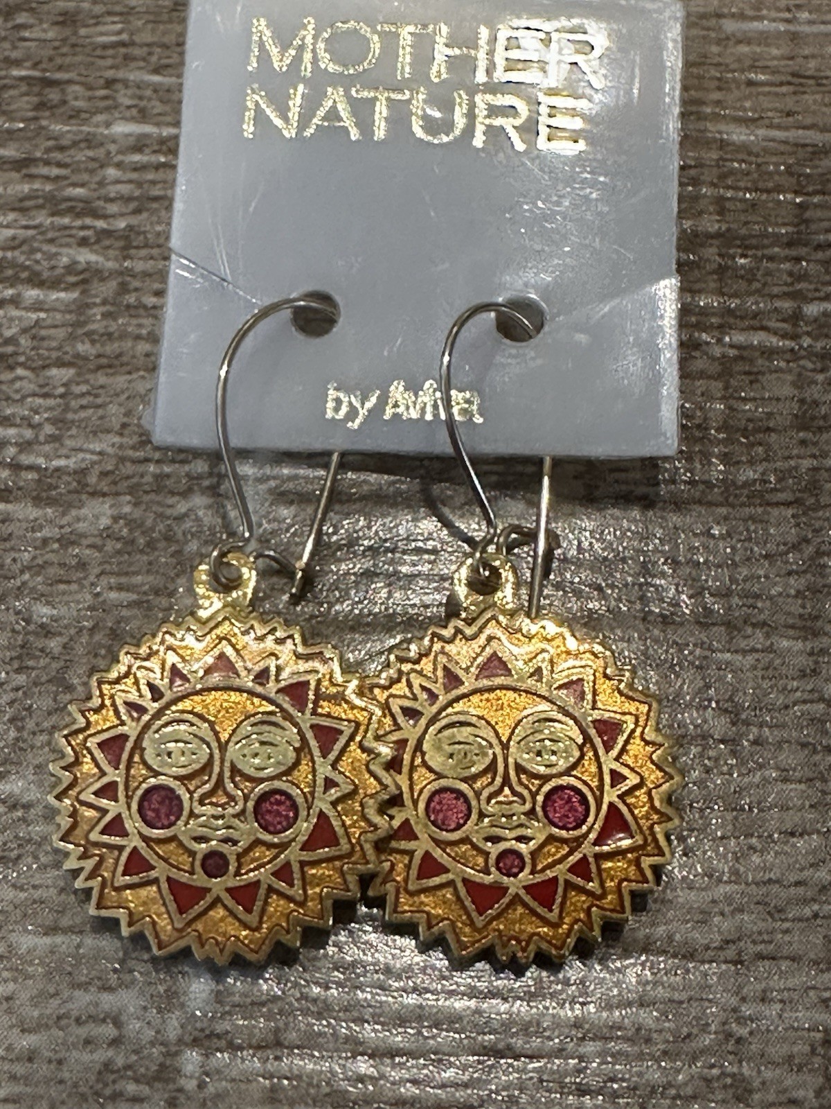 Vintage “Mother Nature by Aviva” 1980’s Sun Cloisonne Dangle Pierced Earrings