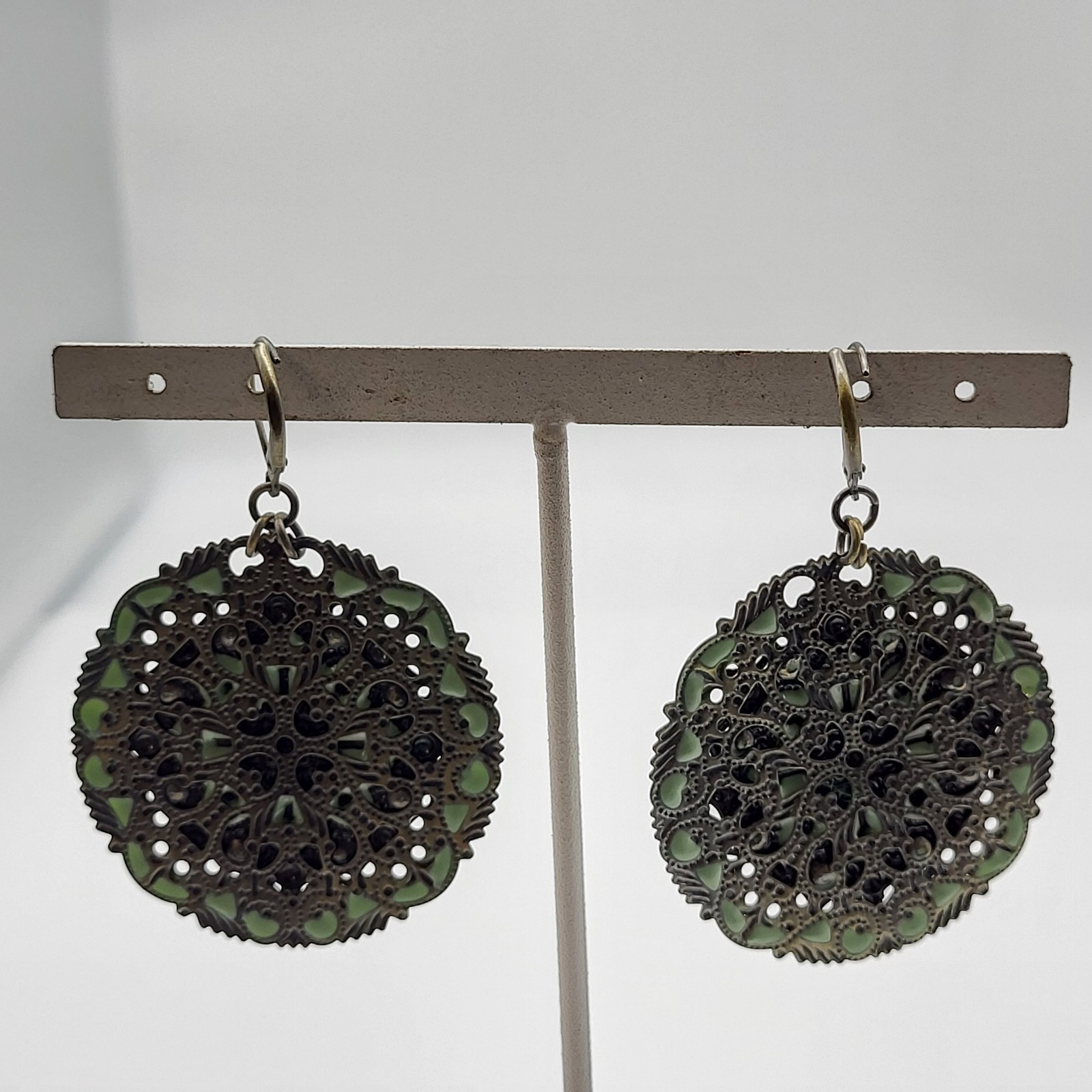 Fabulous bold enamel metal pierced dangle earrings Spring flowers boho