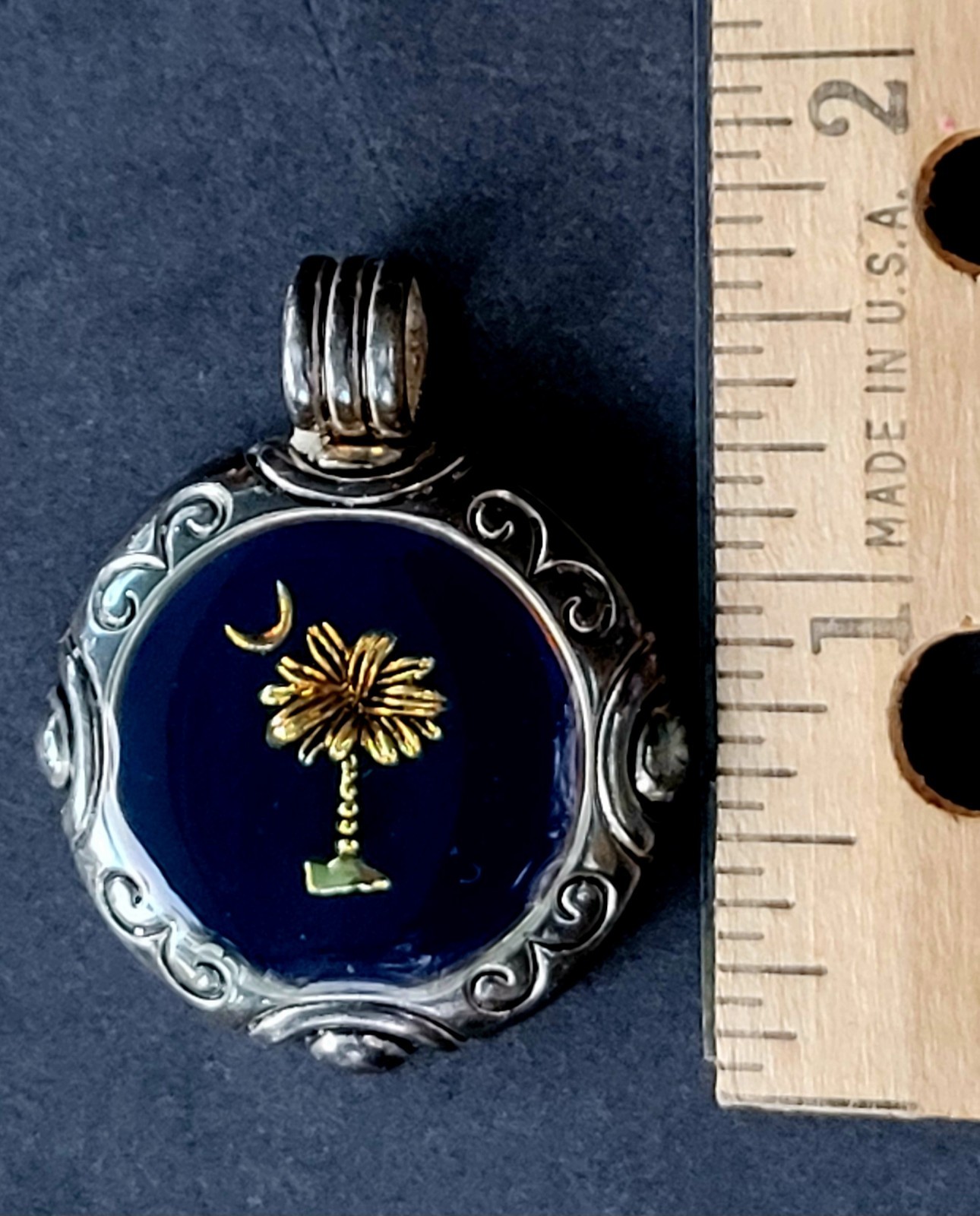 Vintage Pendant Enhancer Signed Designer “Best” Lapis Palm Crescent Moon