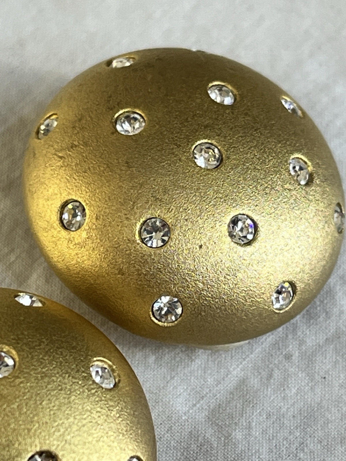 Vintage Swarovski Set Bracelet and Clip Earrings Matte Gold Tone Polka Dots