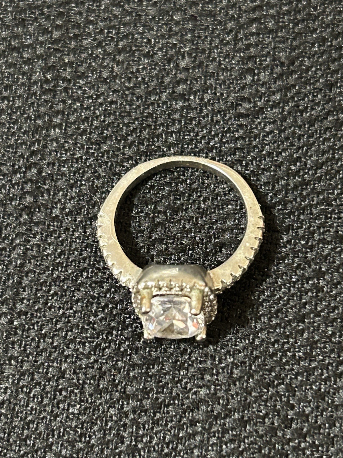 925 Sterling Silver Cushion Cut Cubic Zirconia Halo With Accents Ring Sz 4.25
