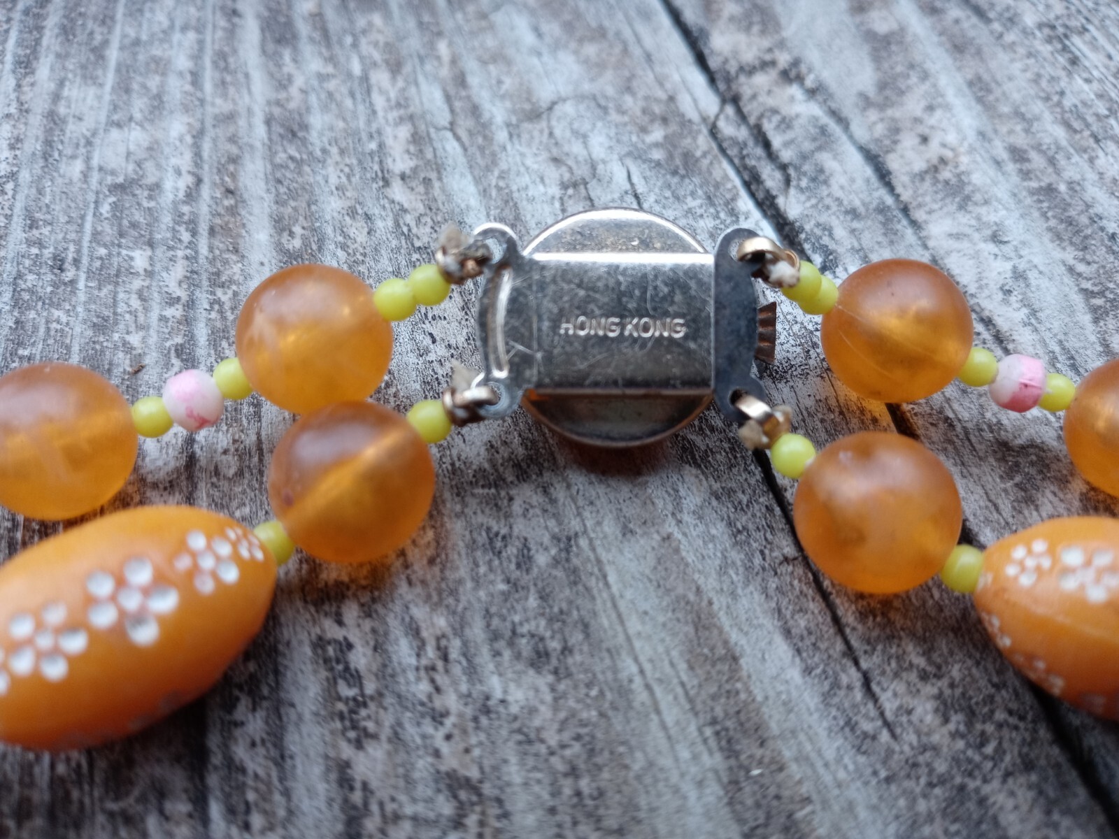 VTG 1960’s Costume Necklace 2 Strand Floral Beaded Metal Safety Latch Hong Kong