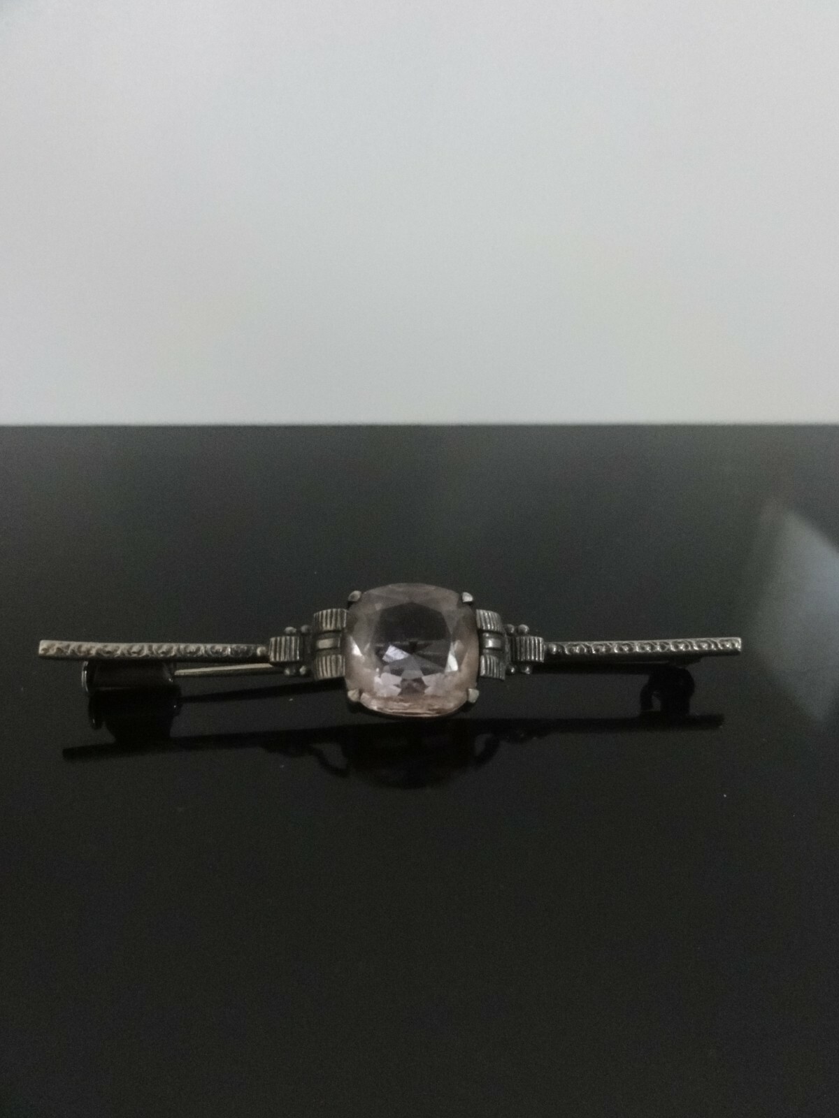 ART DECO FABULOUS LARGE FACETED AMETHYST EUROPEAN SILVER BROOCH