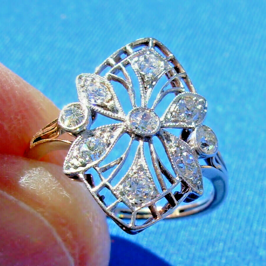 Original EARTH MINED DIAMOND Deco Engagement Ring 1 carat Antique PLATINUM 14K