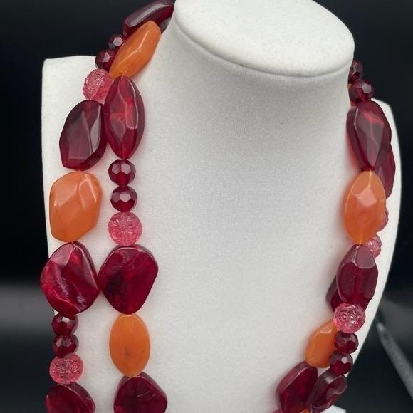 Vintage Chunky Statement Necklace Acrylic Resin Bib Beaded Y2K 90s Opera 48″
