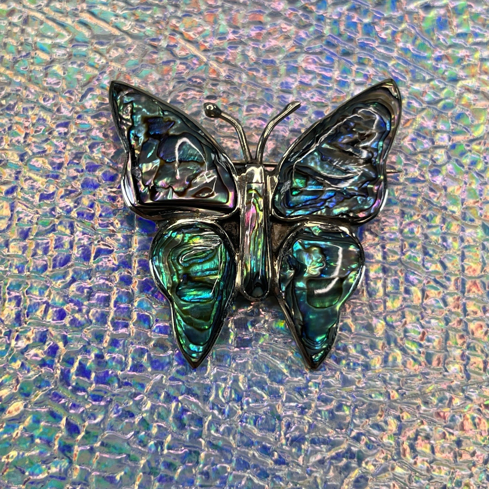 MEXICO Abalone BUTTERFLY PIN BROOCH Alpaca Silver