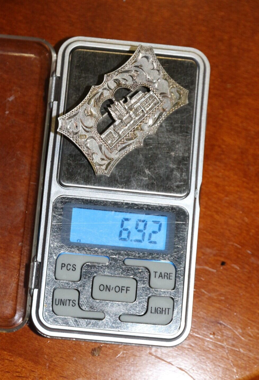 Art Deco SILVER ENGRAVED Rectangle BROOCH – PRAGUE CASTLE