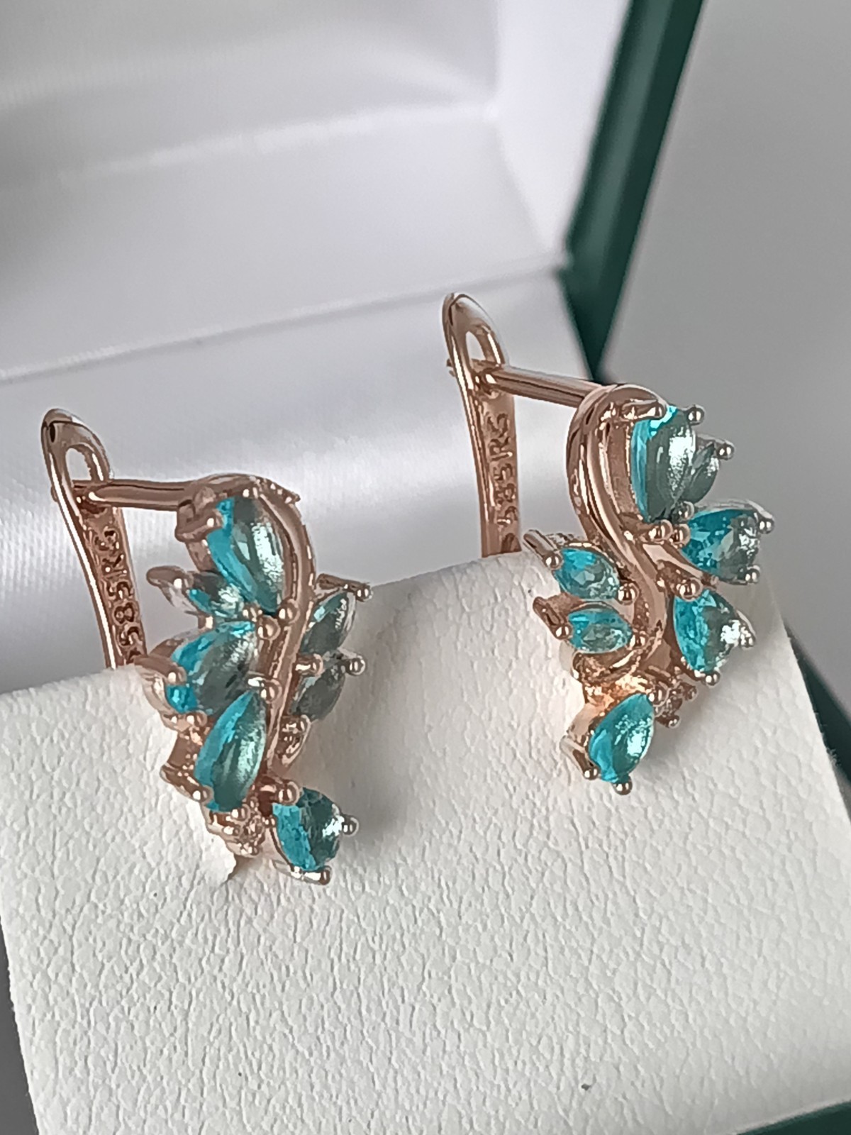 Vintage 1990-s 14 Ct Rolled Gold Aquamarine Zircons Earrings – Hallmarked 585 RG