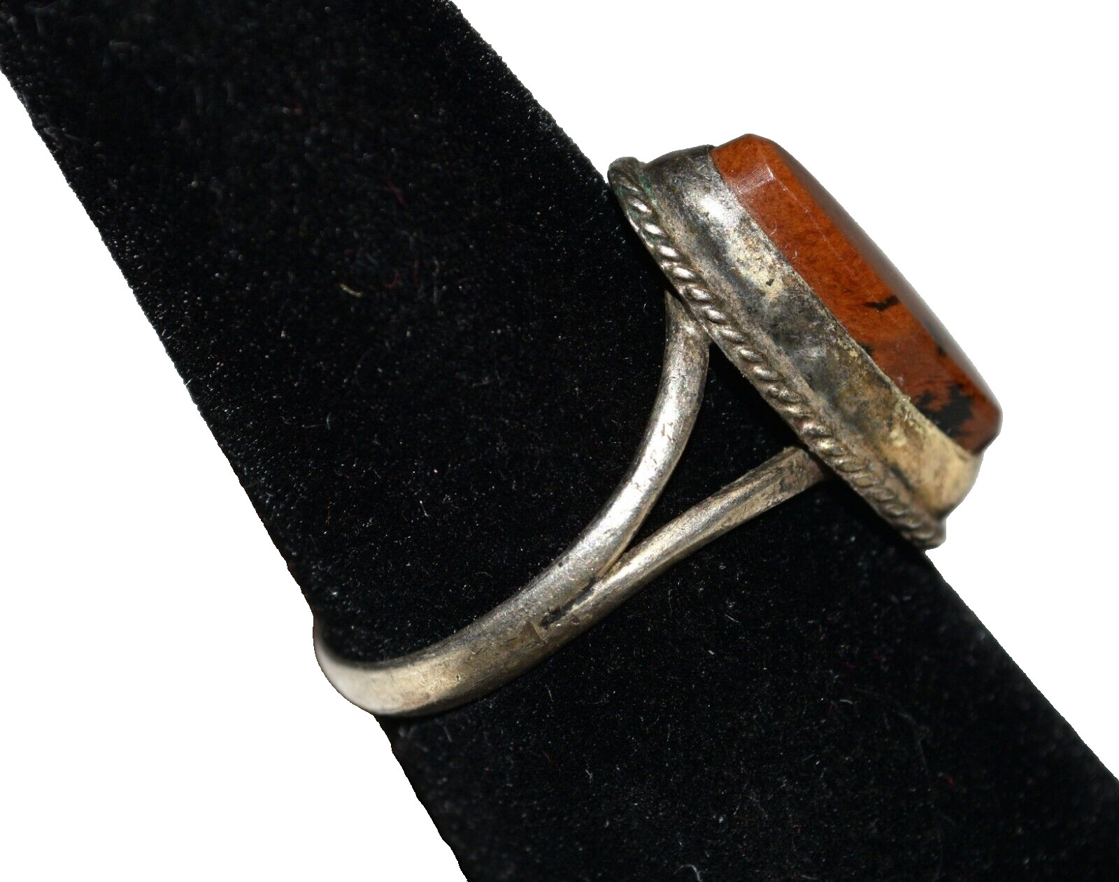 Vtg Sterling Silver Signed Dark Orange Black Specks Agate Ring 2.2 Gram Size 6.5