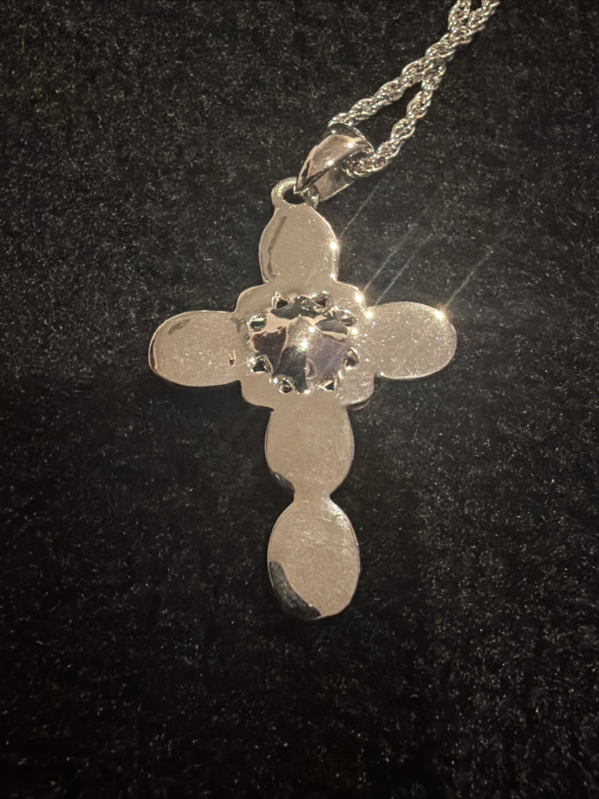 Vintage Cookie Lee Aqua Jeweled Pendant Cross Nickel Free