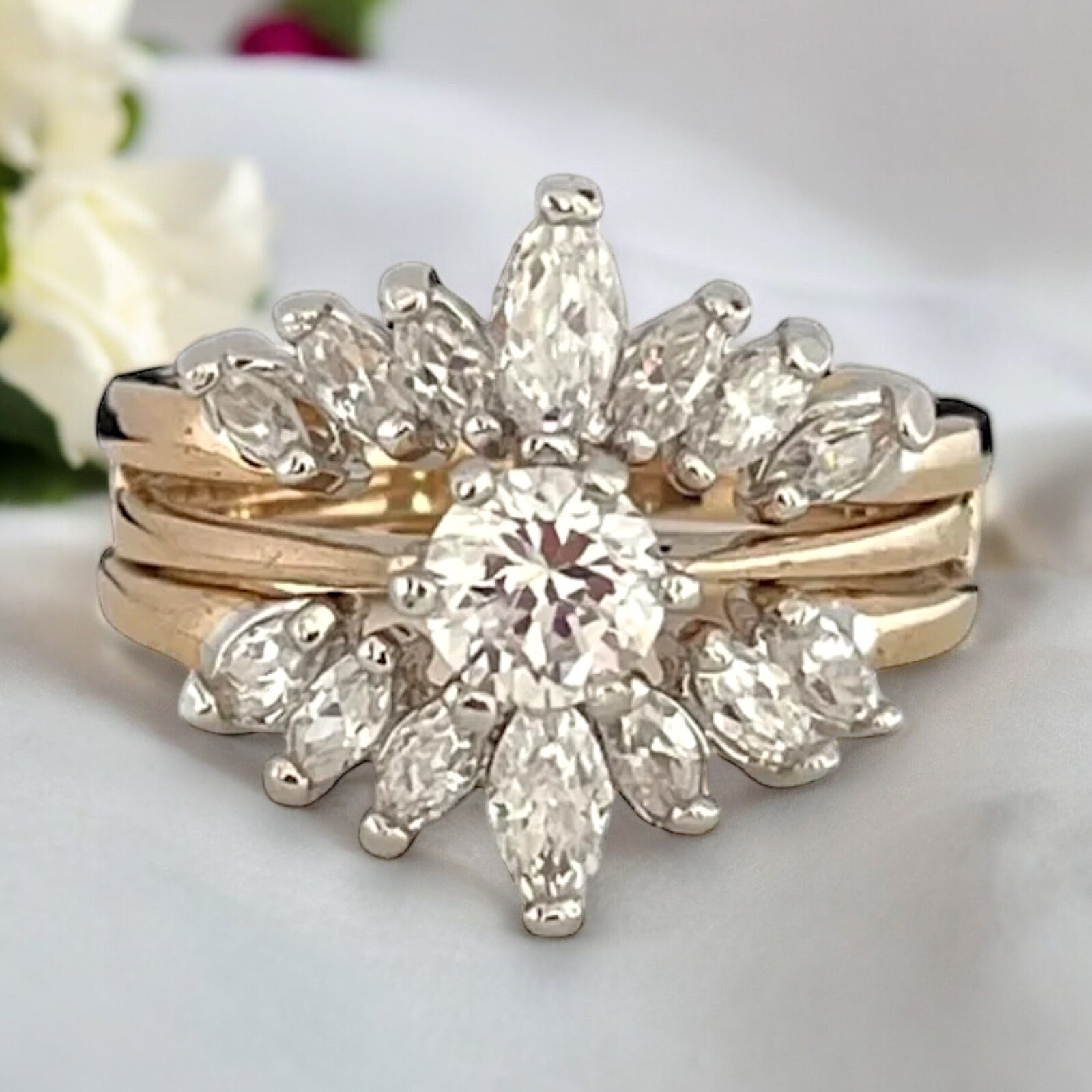 Vintage 1980s Wedding Ring Set Size 5 Cubic Zirconia 14K Gold Plate – 14F