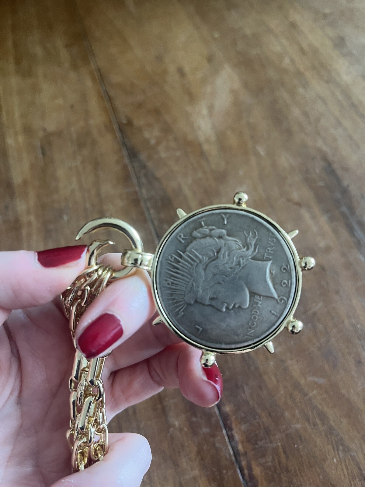 Dual Sided Statement large vintage coin pendant with chunky chain.