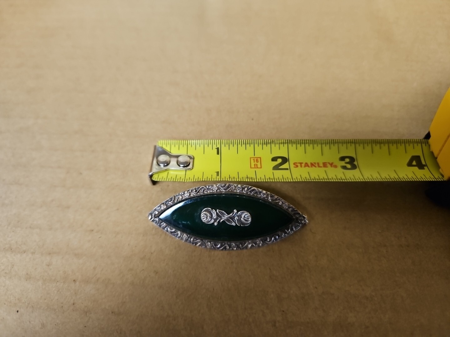 Antique Oval Rose & Green Gem 800 Silver Brooch Pin *SEE PICS*