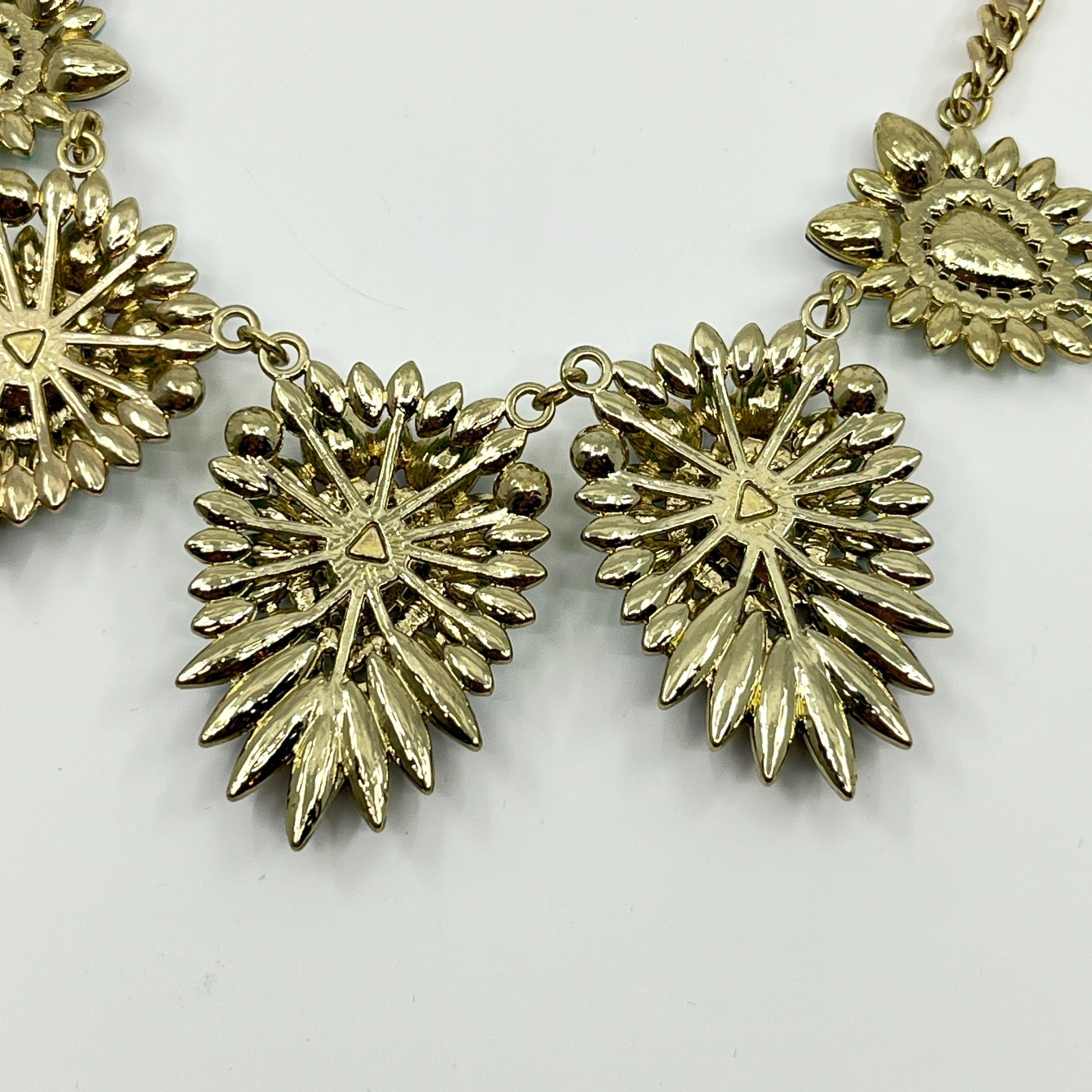 VTG Y2K Statement Necklace Gold Tone Turquoise Color Black Yellow Resin Cabochon