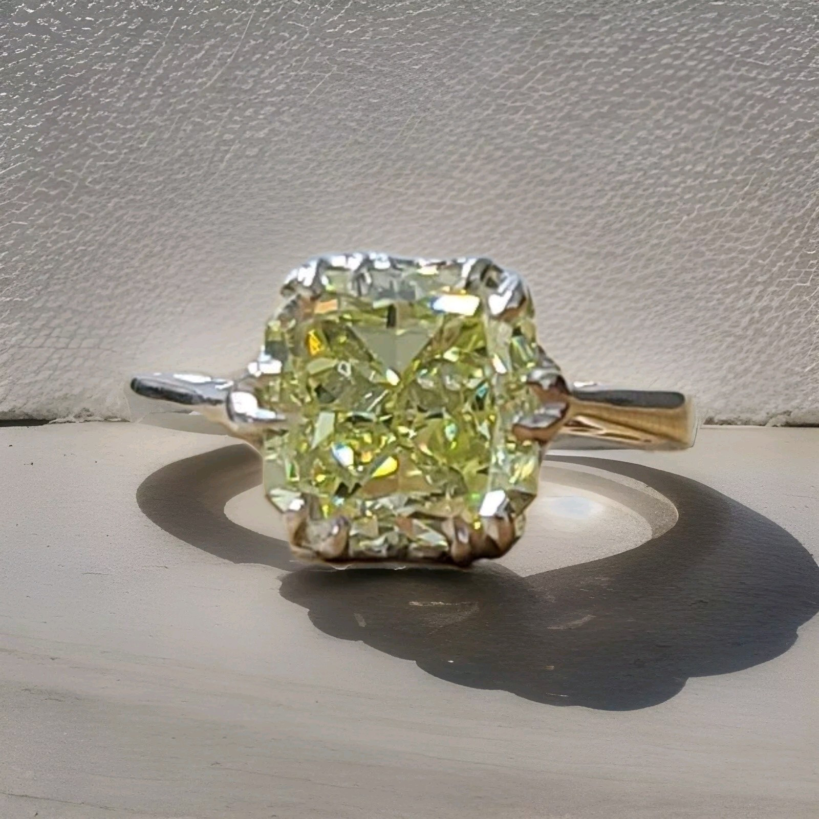Platinum Vintage Engagement Ring 3.02ct.Natural Yellow Radiant Cut Diamond GIA