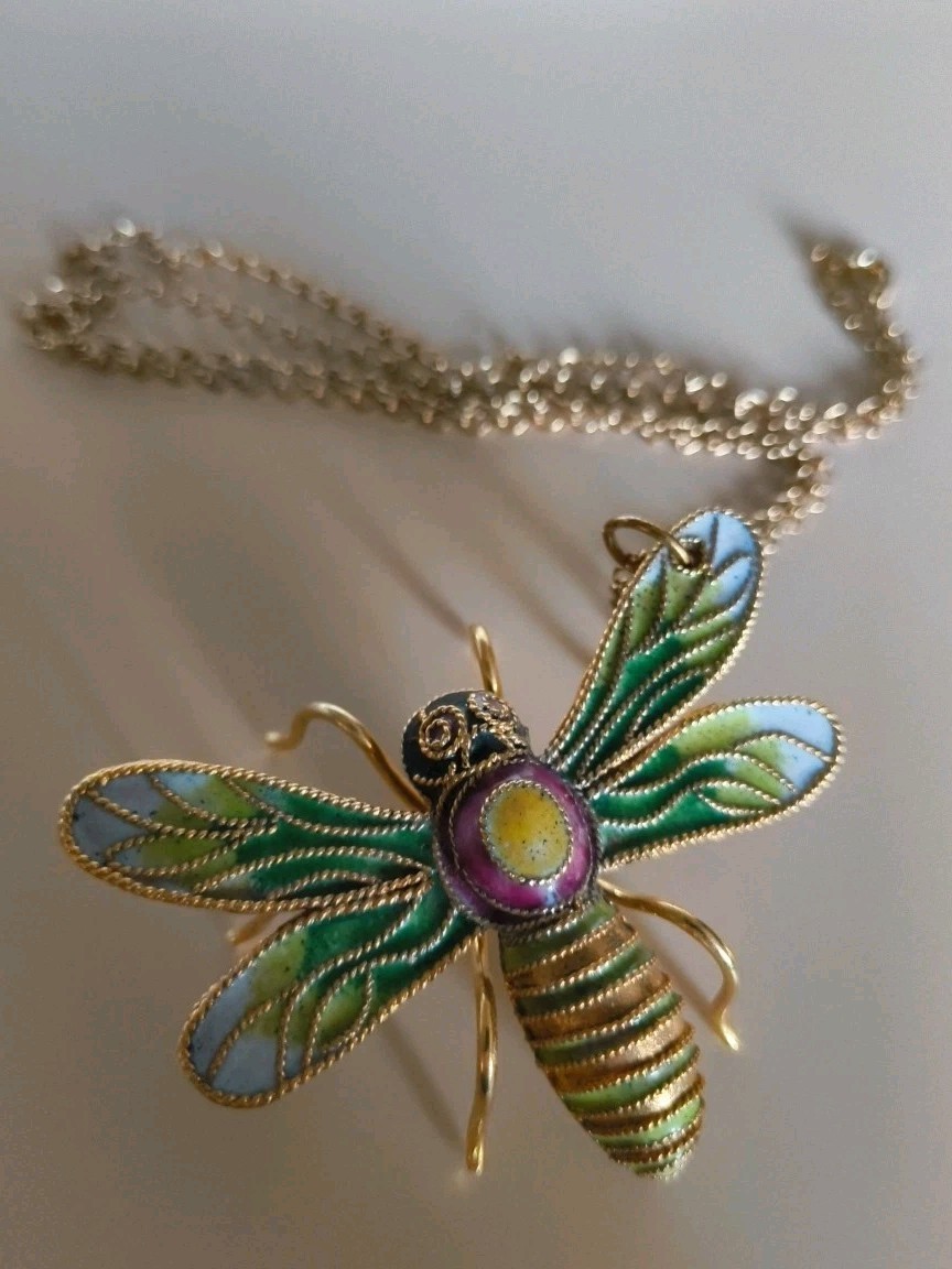 Cloisonné Enamel Dragonfly Ornament Or Pendant NYCO 24″ Chain #0112