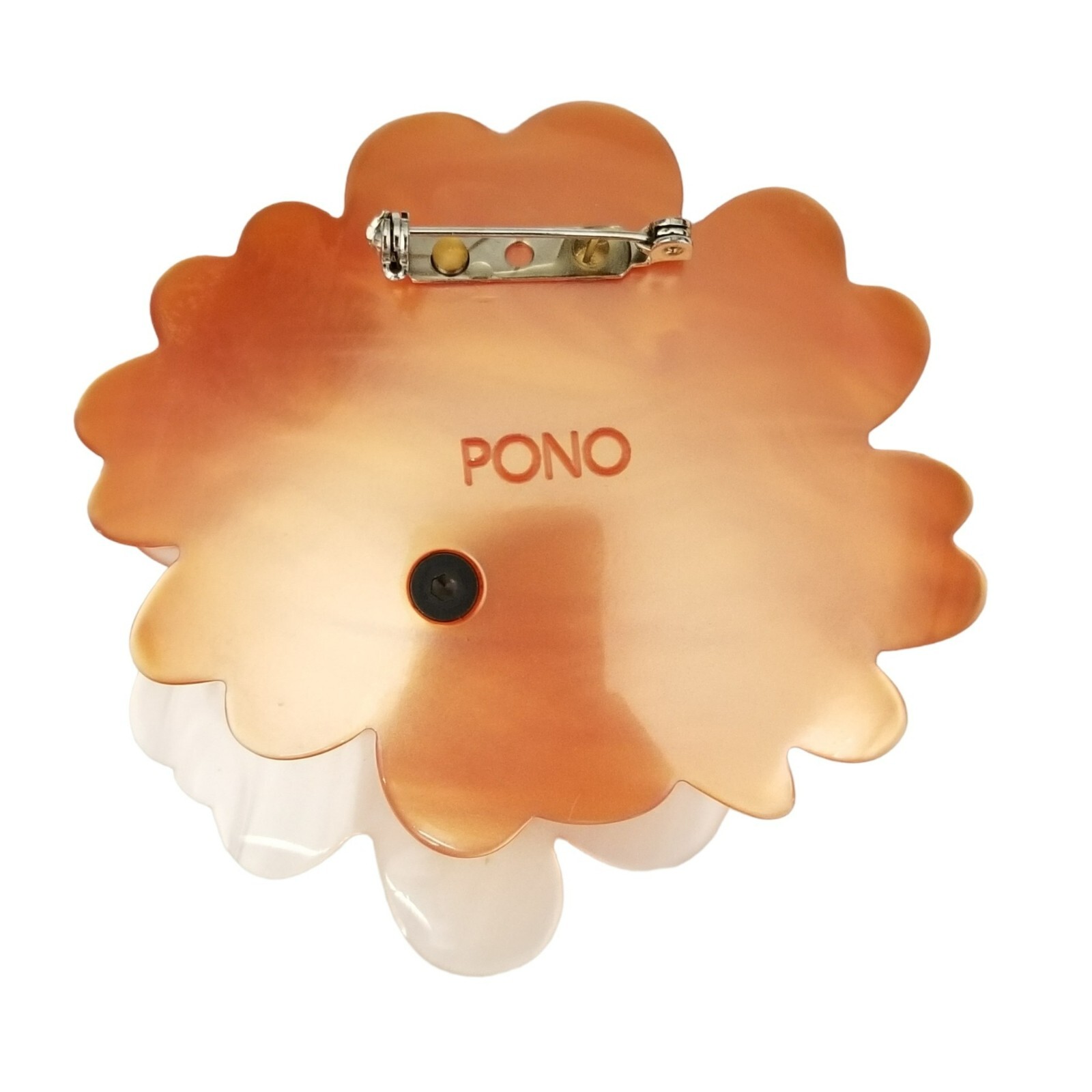 Pono Italian Acetate, Plastic Statement White, Peach Flower Brooch, Signed