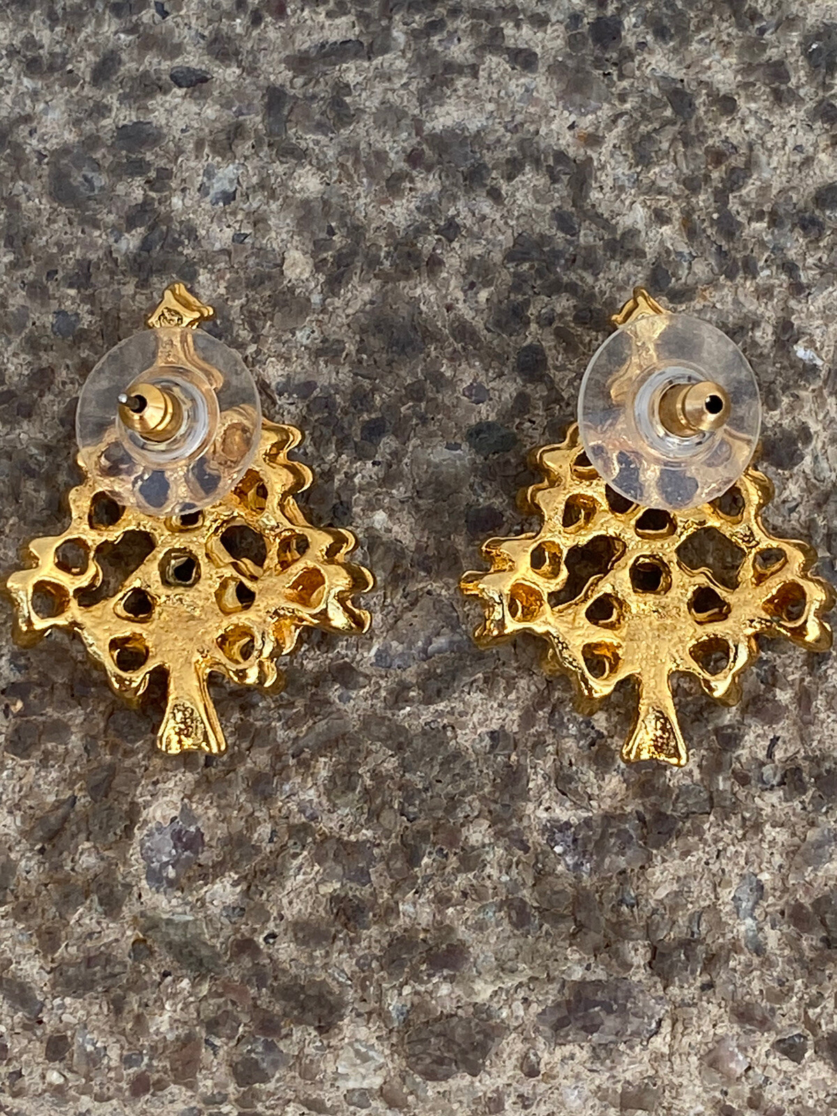 VINTAGE YELLOW GOLD TONE RHINESTONE EARRINGS 1.25” PIERCED