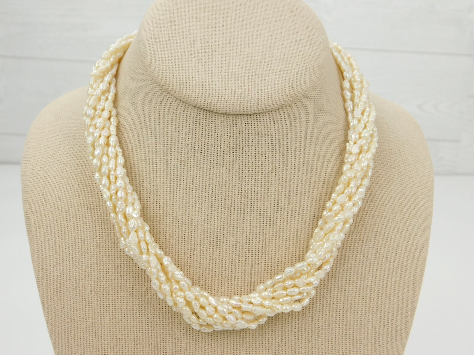 VTG 14k Gold JCM 14k Gold Multi 10 Strand Rice Pearl Necklace 17″ Long 61.6g