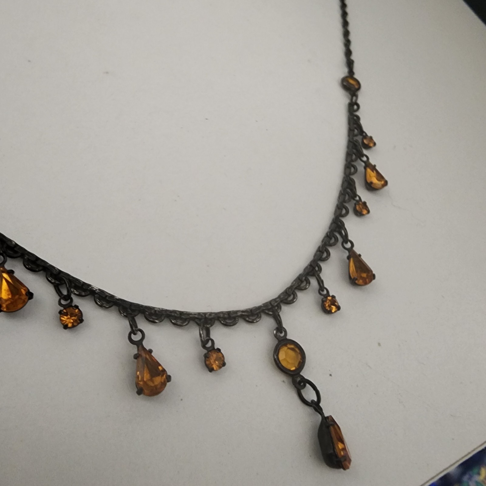Austrian Crystal Fringe Necklace Cleopatra Amber Stones Vintage Estate Jewelry