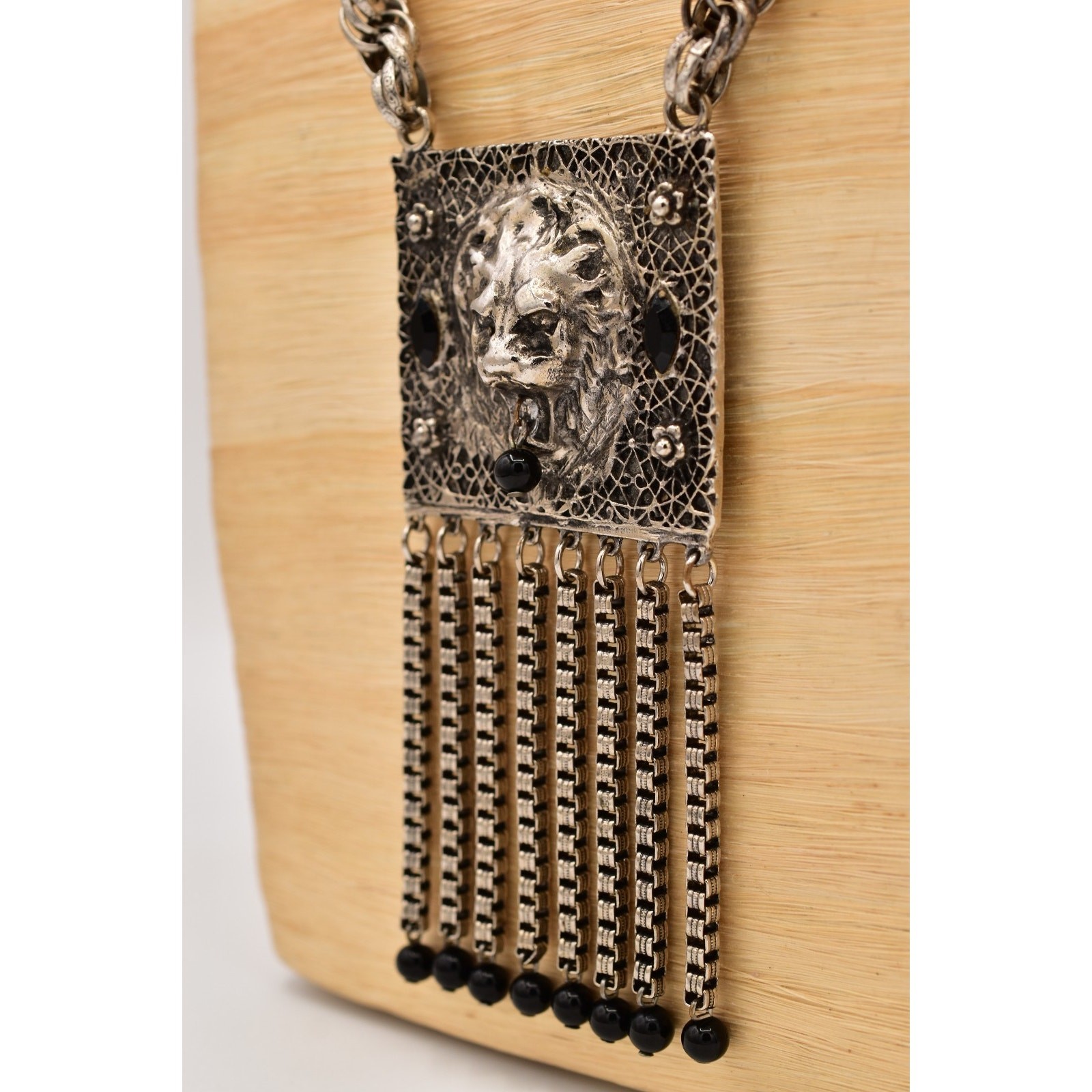 Edlee Vintage Chain Lion Door Knocker Necklace Heavy Chain Silver Signed BinBL