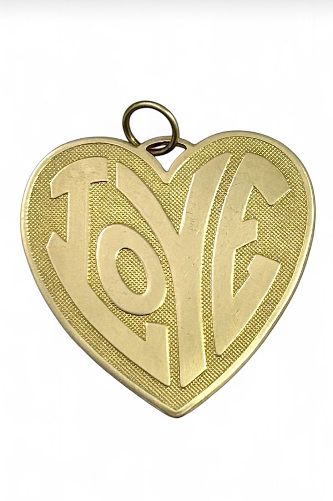 Vintage Love Charm Large Heart Medallion Pendant Brass Metal Jewelry Gift