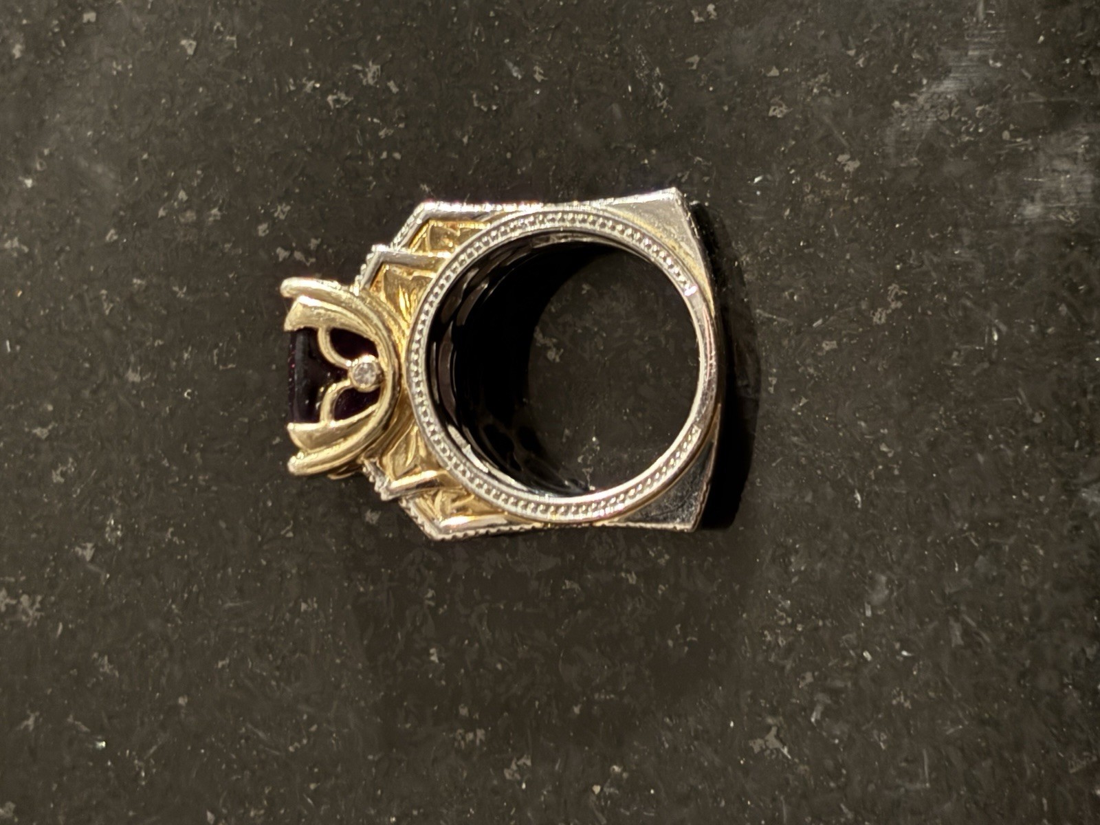 Vintage Chunky Square Two-tone 925 Sterling Silver Amethyst Cocktail Ring sz 6.5