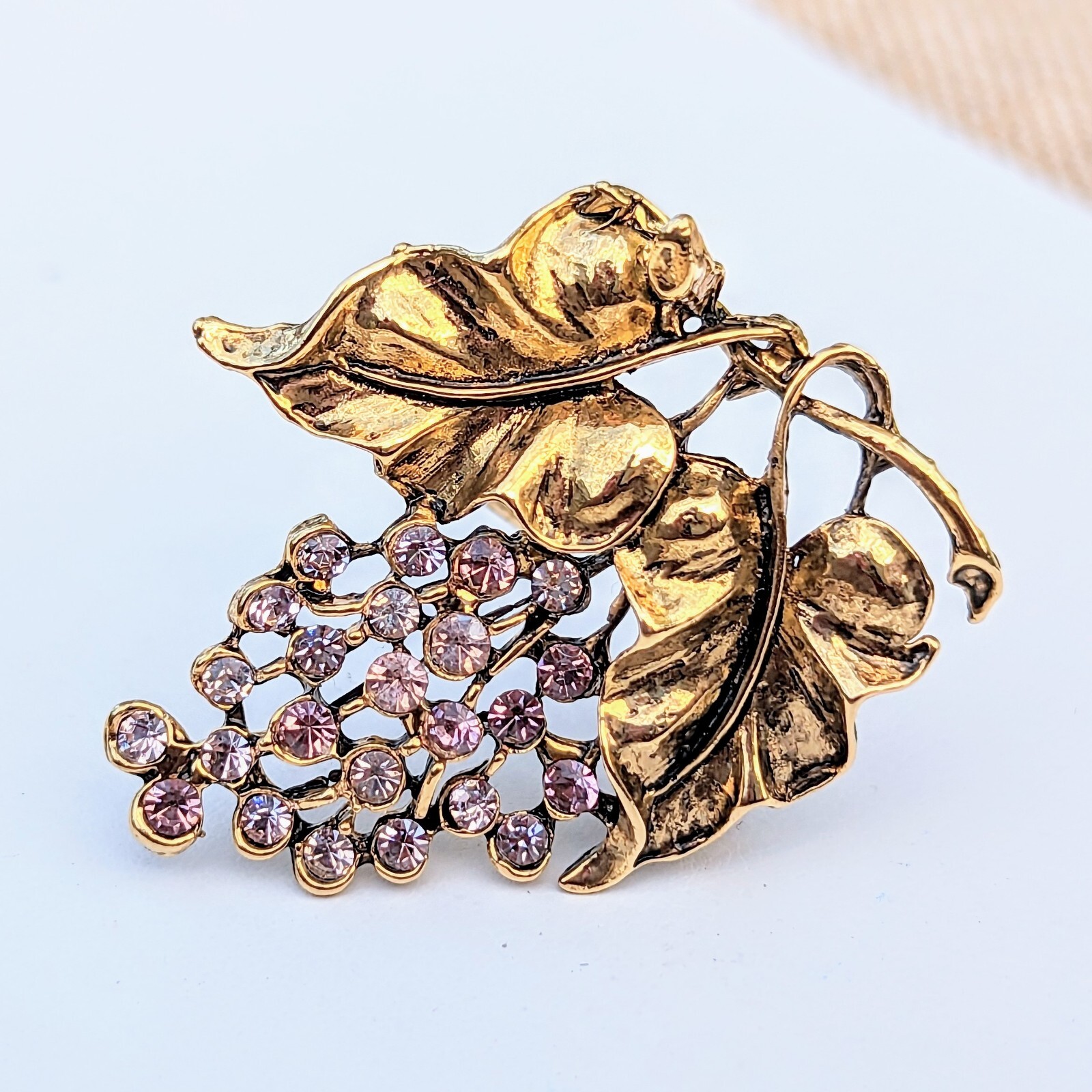 NOS Vintage Lavender Purple Lilac / Wisteria Branch Rhinestone Cluster 2″ Brooch