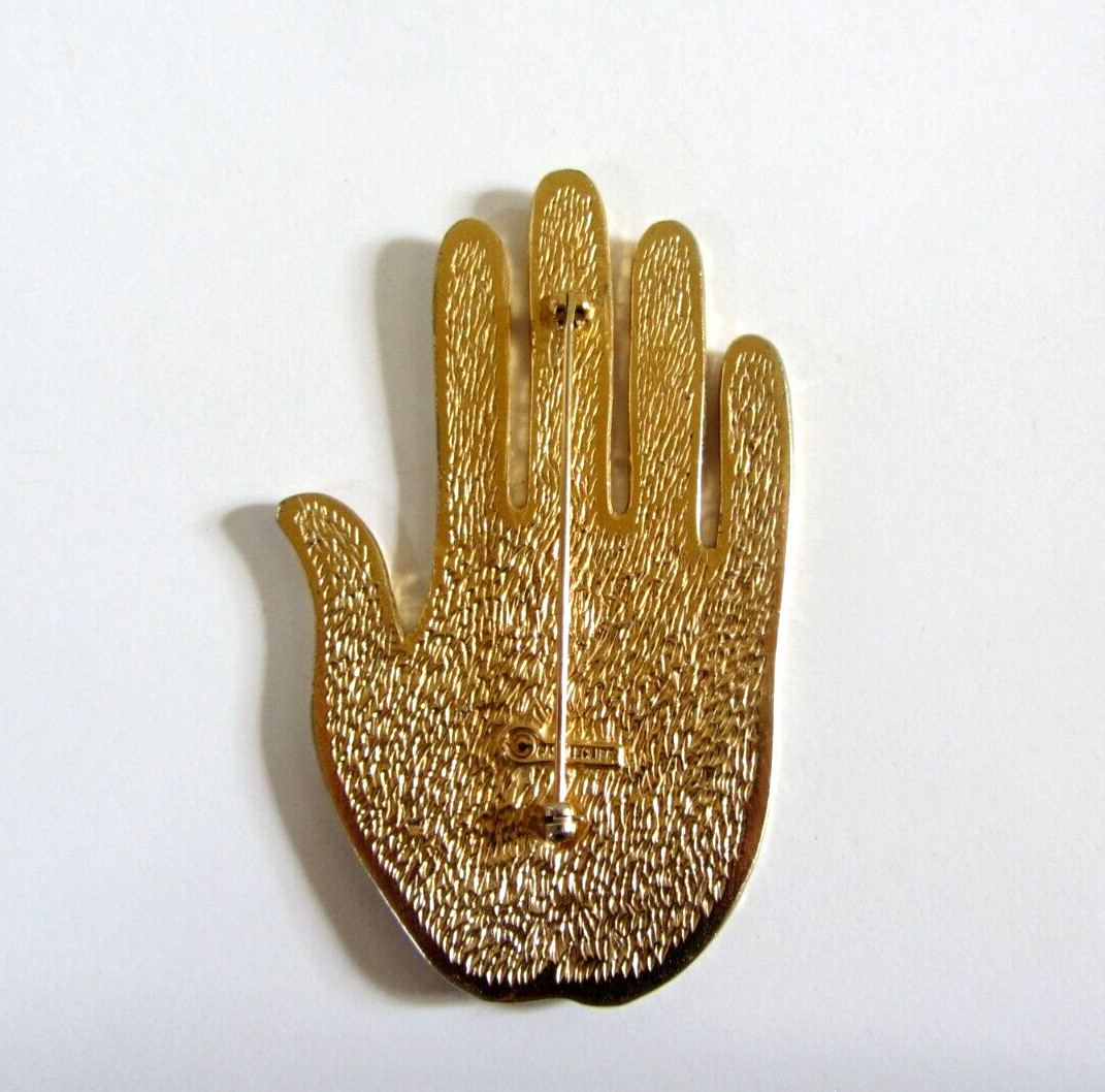 Vintage Castlecliff Hand Palm Brooch signed; 7.2cm x 4.3 cm approx.