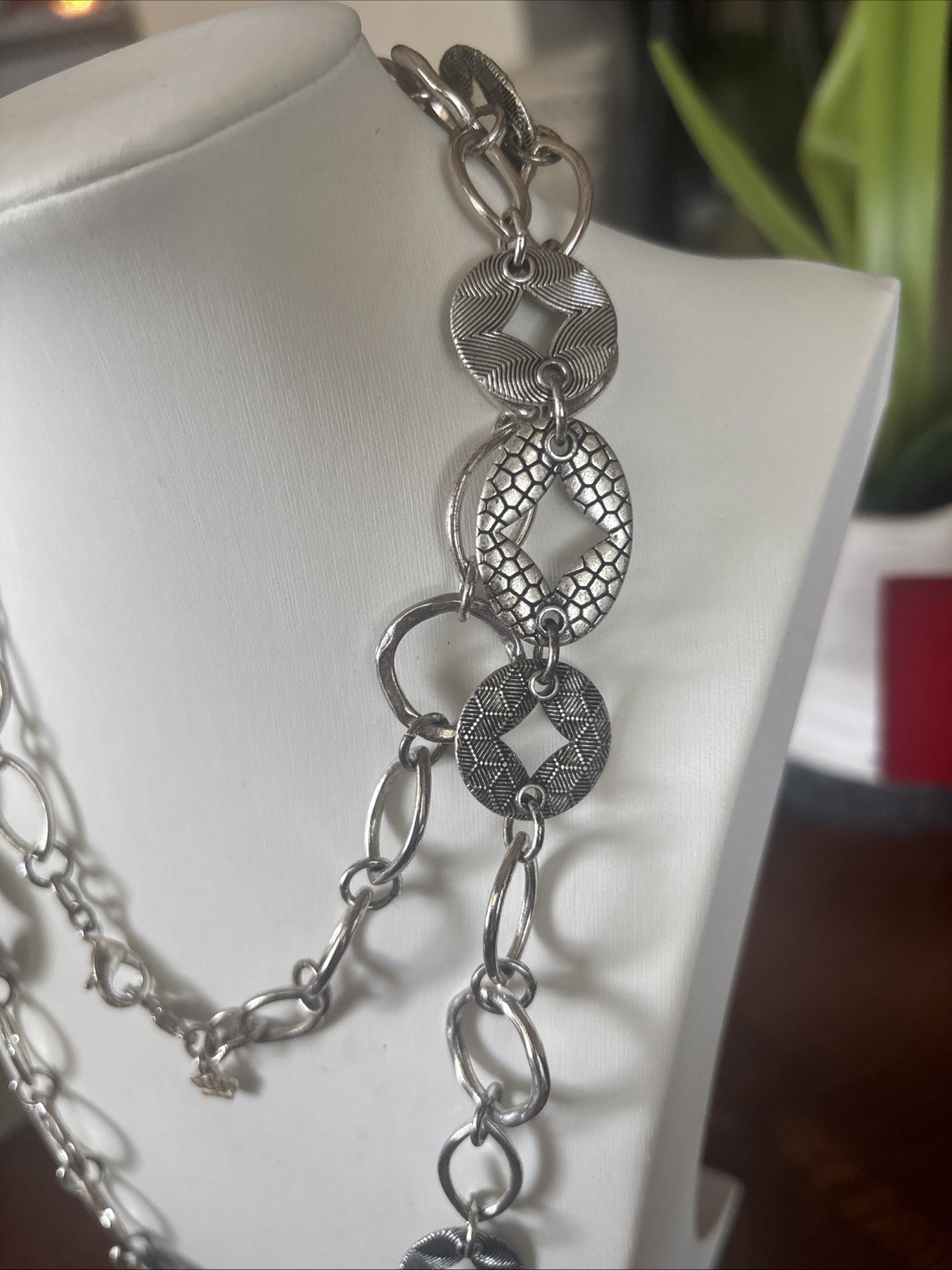 Signed Statement 38” Chunky Silver tone Mixed Metal Work Chain Necklace
