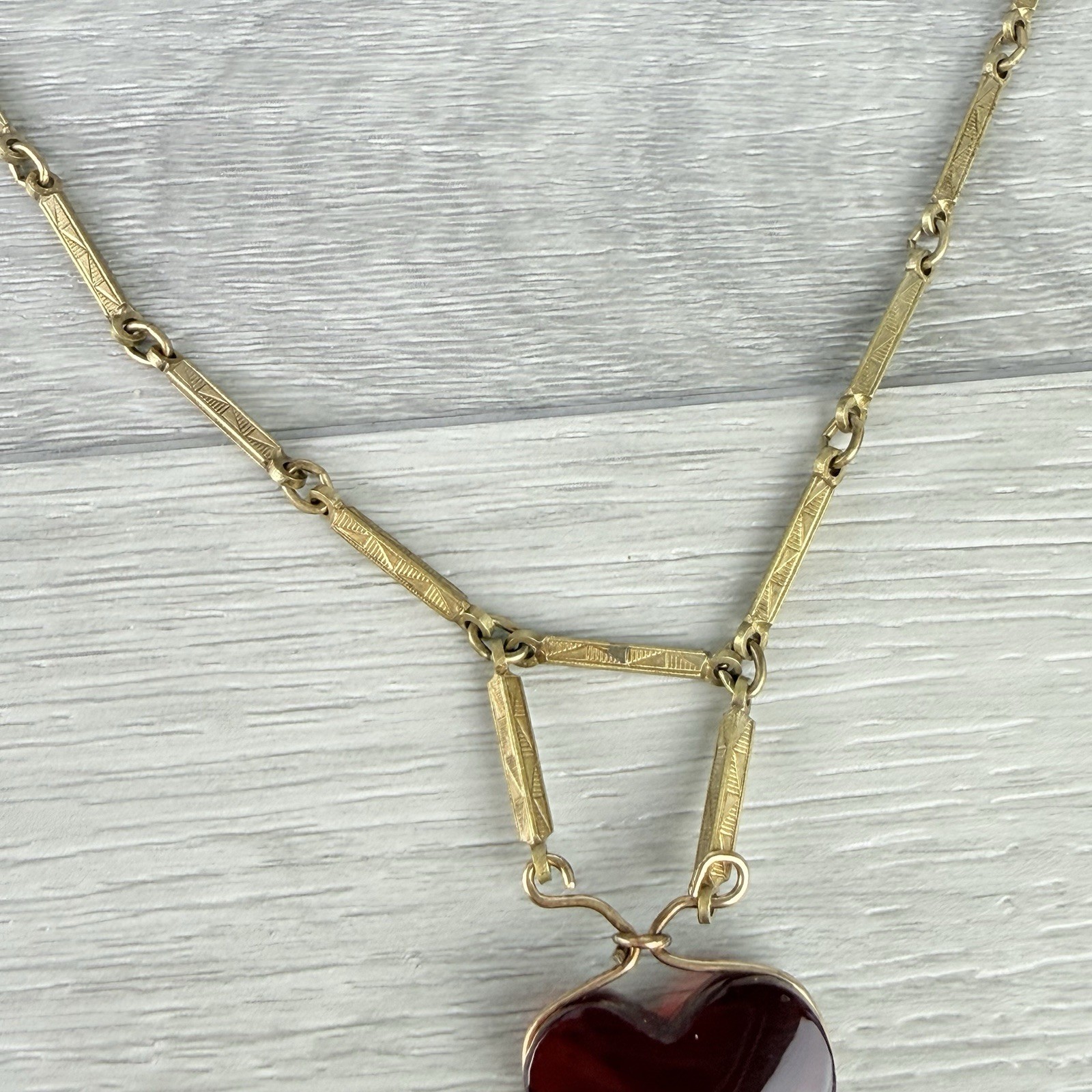 Antique Art Deco Gold Brass Tone Bar Link Long Chain Pendant Necklace