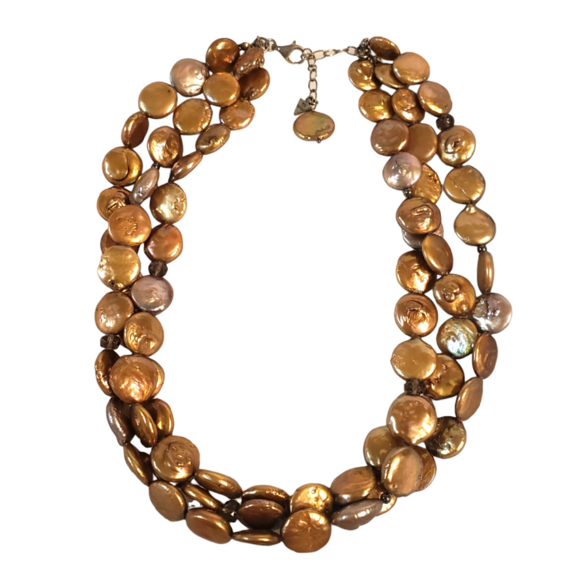 SILPADA 925 Sterling Silver 3 Strand Bronze Coin Pearl Necklace in Box N1717