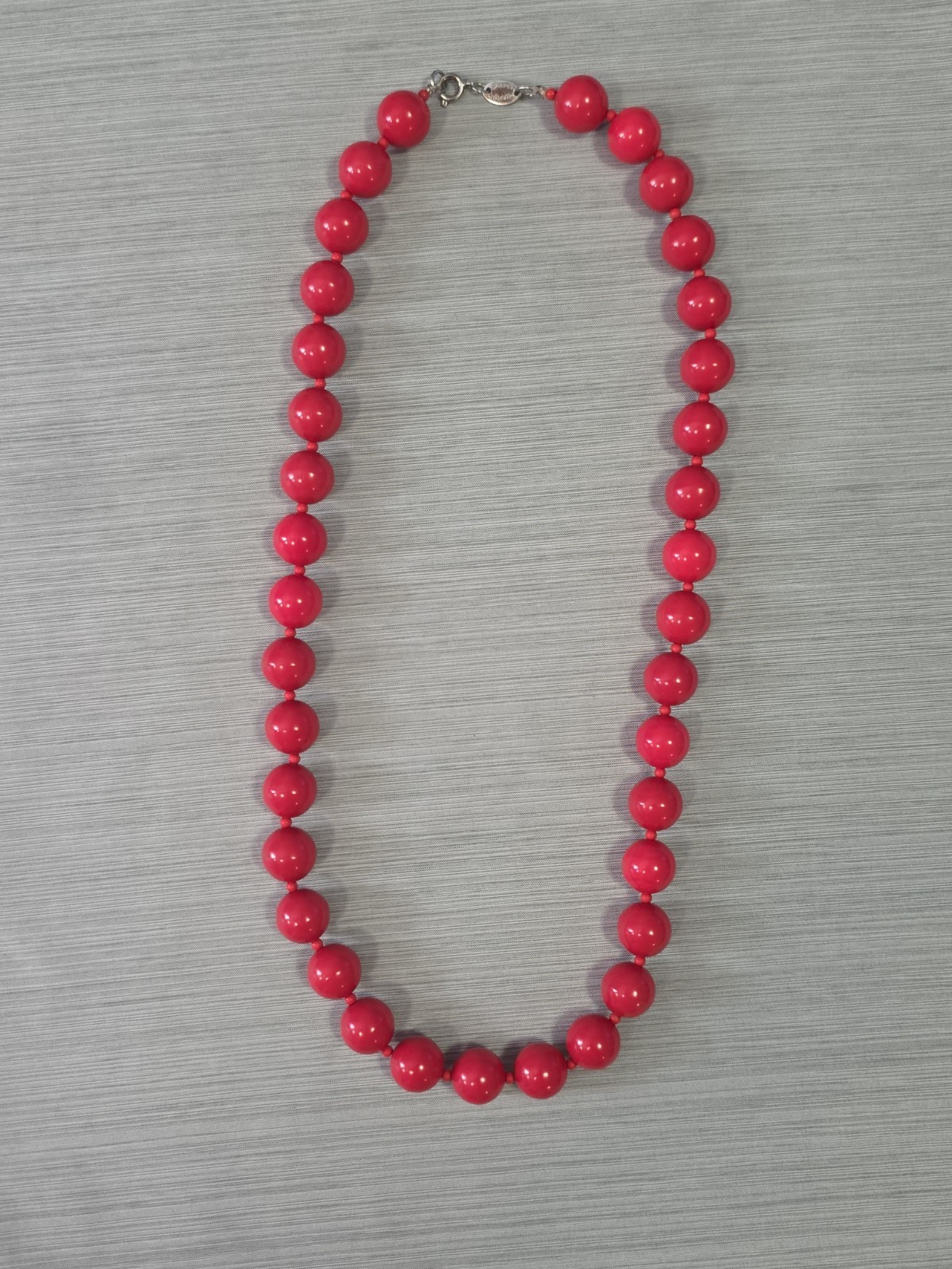 Vintage Joan’s Collectables Signed Necklace Round Red Acrylic Resin Beads Retro