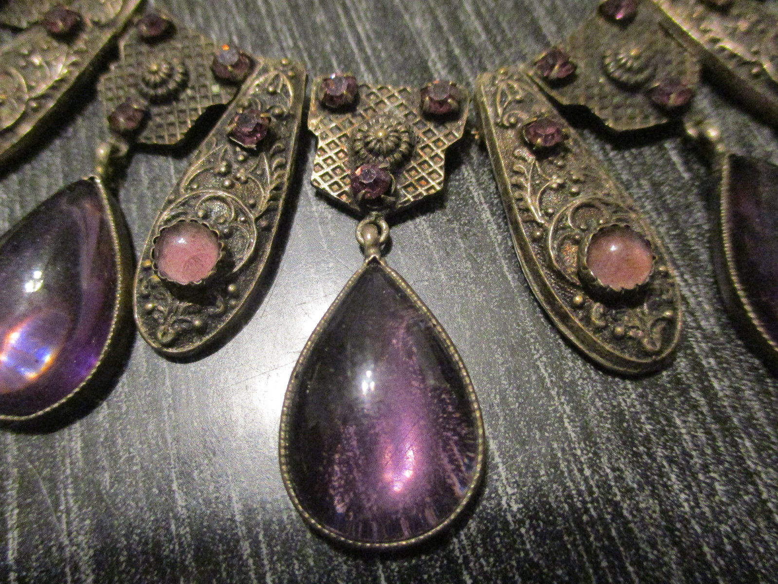 Fine Antique Deco Made in France Purple Glass Rhinestone Choker Drop Necklace!